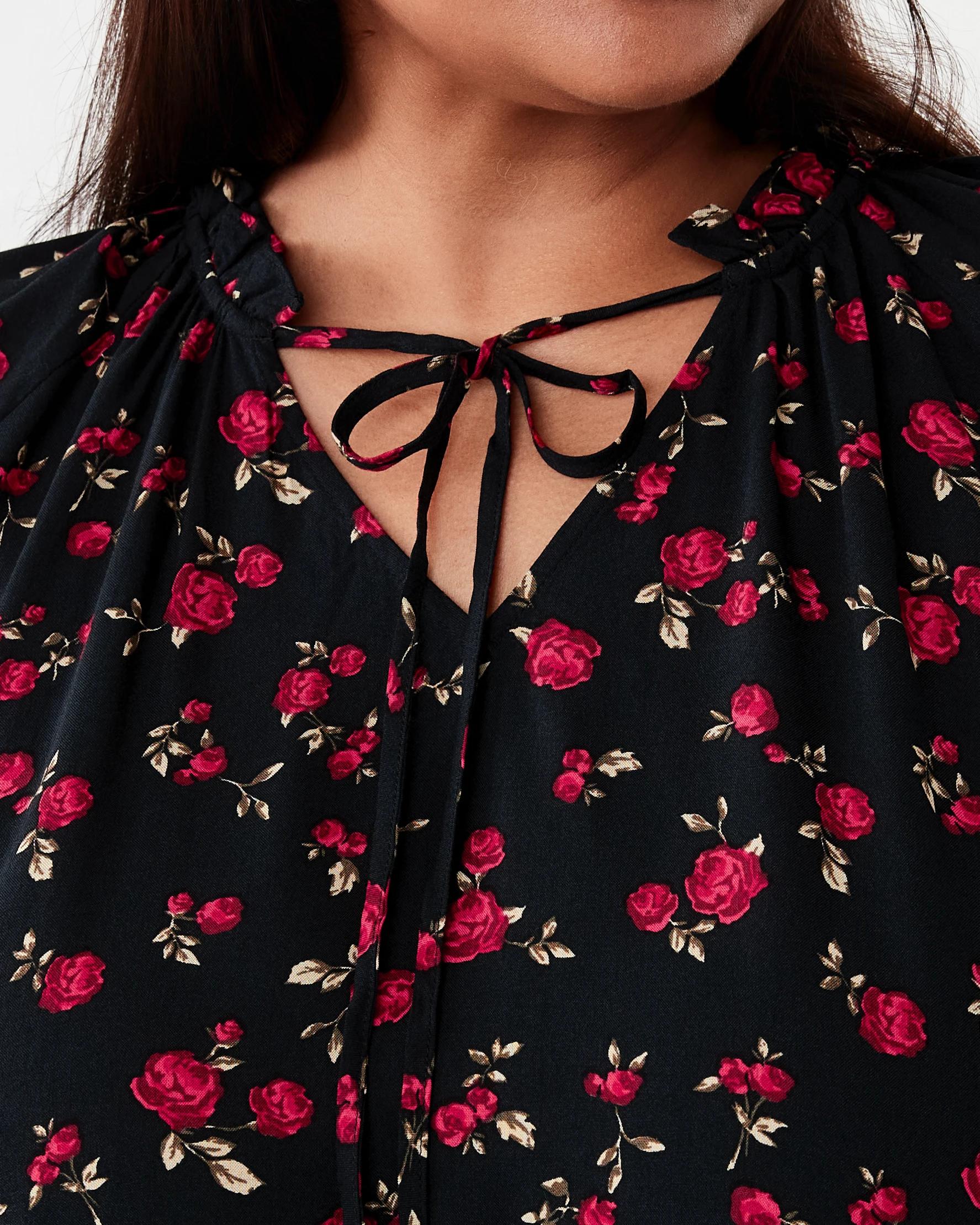 5 Curve Long Sleeve Tie Front Blouse Ditsy Rose, 5 of 6