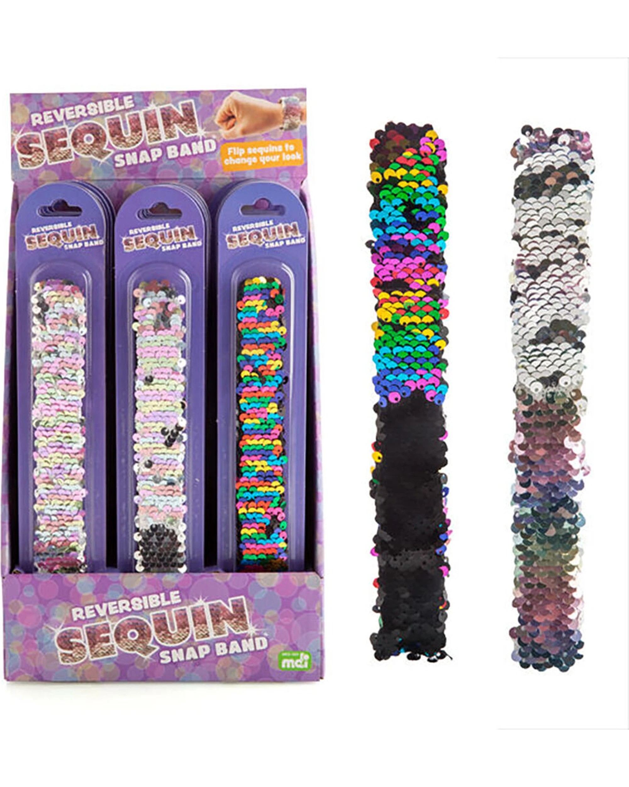 8 MDI 8PK Kid's Reversible Sequin Snap Wrist Band Bracelet - Assorted, 8 of 8