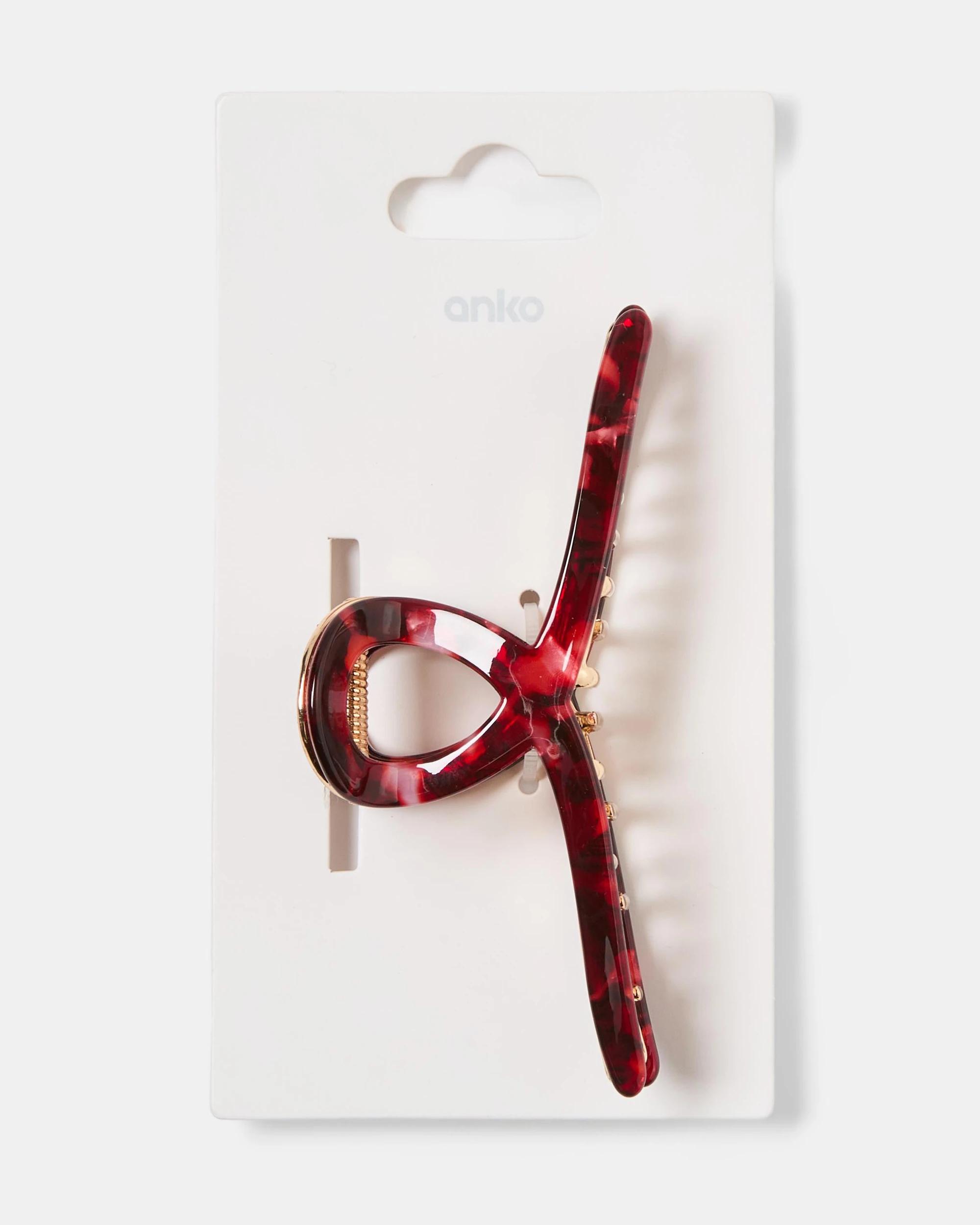 3 Red Loop Metal Resin Claw Hair Clip Red, 3 of 4