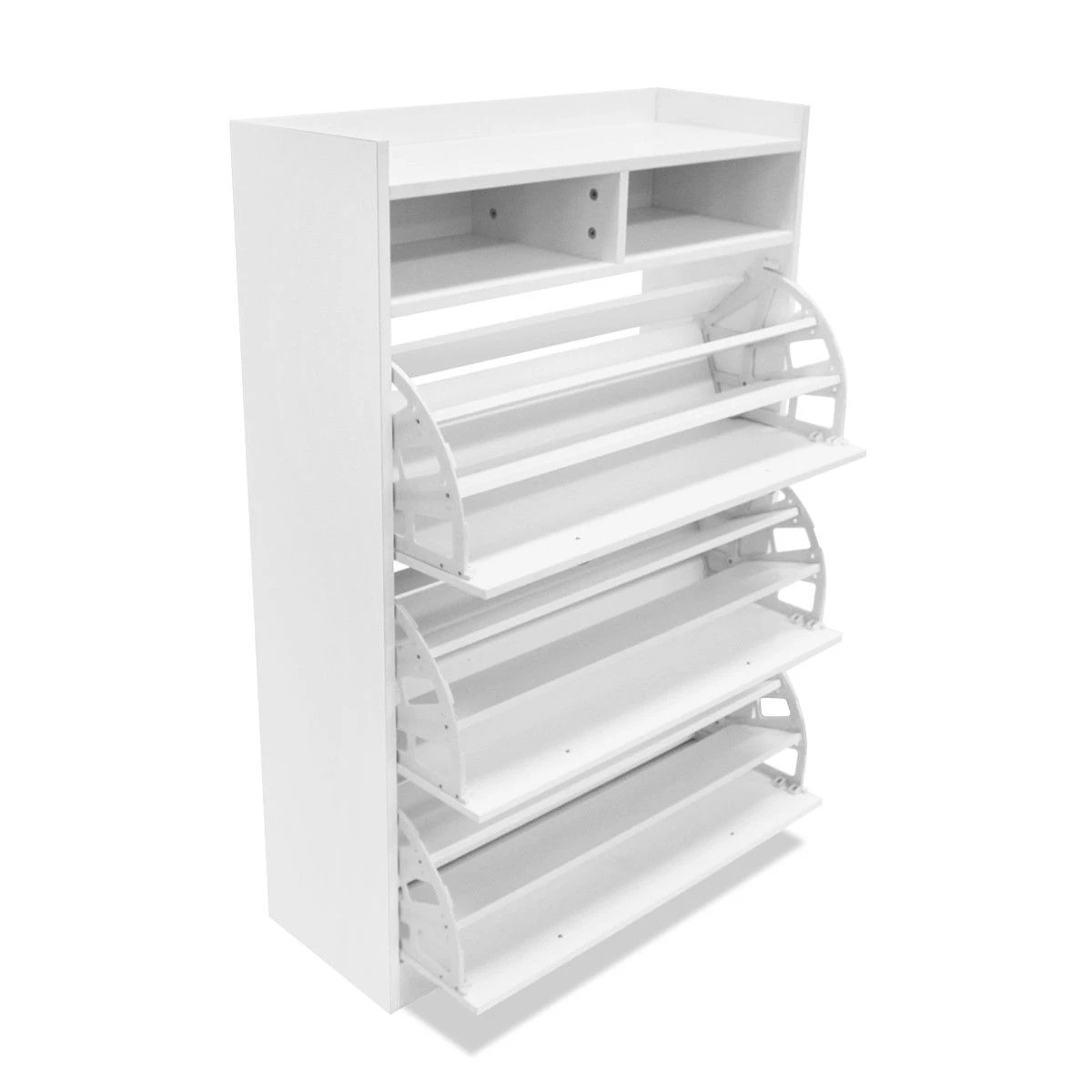 4 Ausway 45 Pairs Wood Shoe Cabinet Rack Storage Shelves in White Finish, 4 of 5