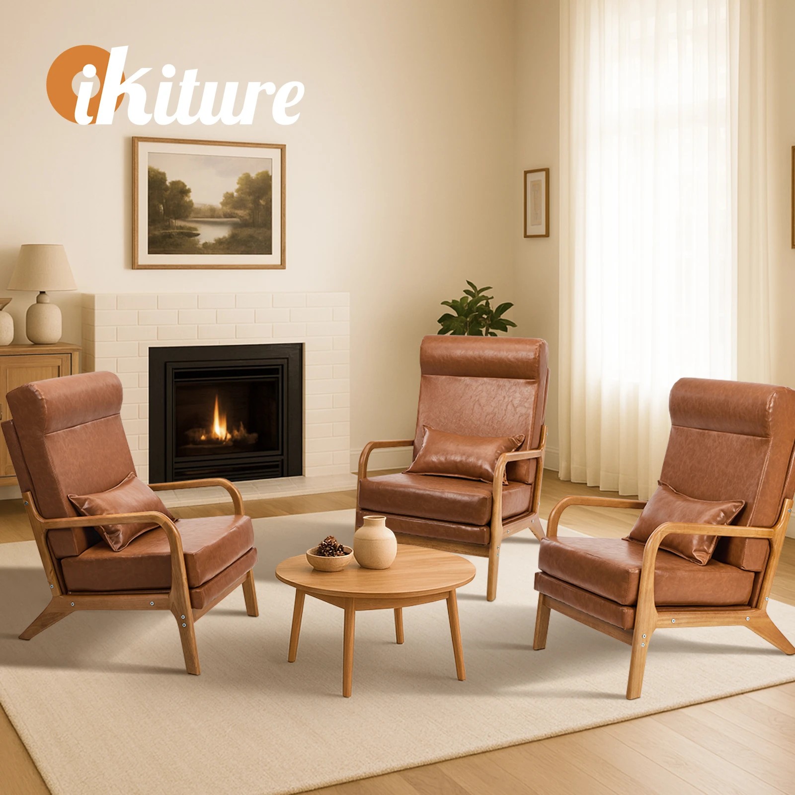 6 Oikiture Armchair PU Leather Lounge Chair with Lumbar Pillow - Brown, 6 of 10