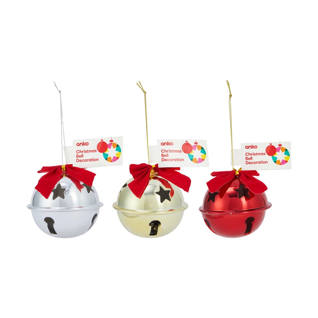 6 Christmas Bell Decoration - Assorted, 6 of 6