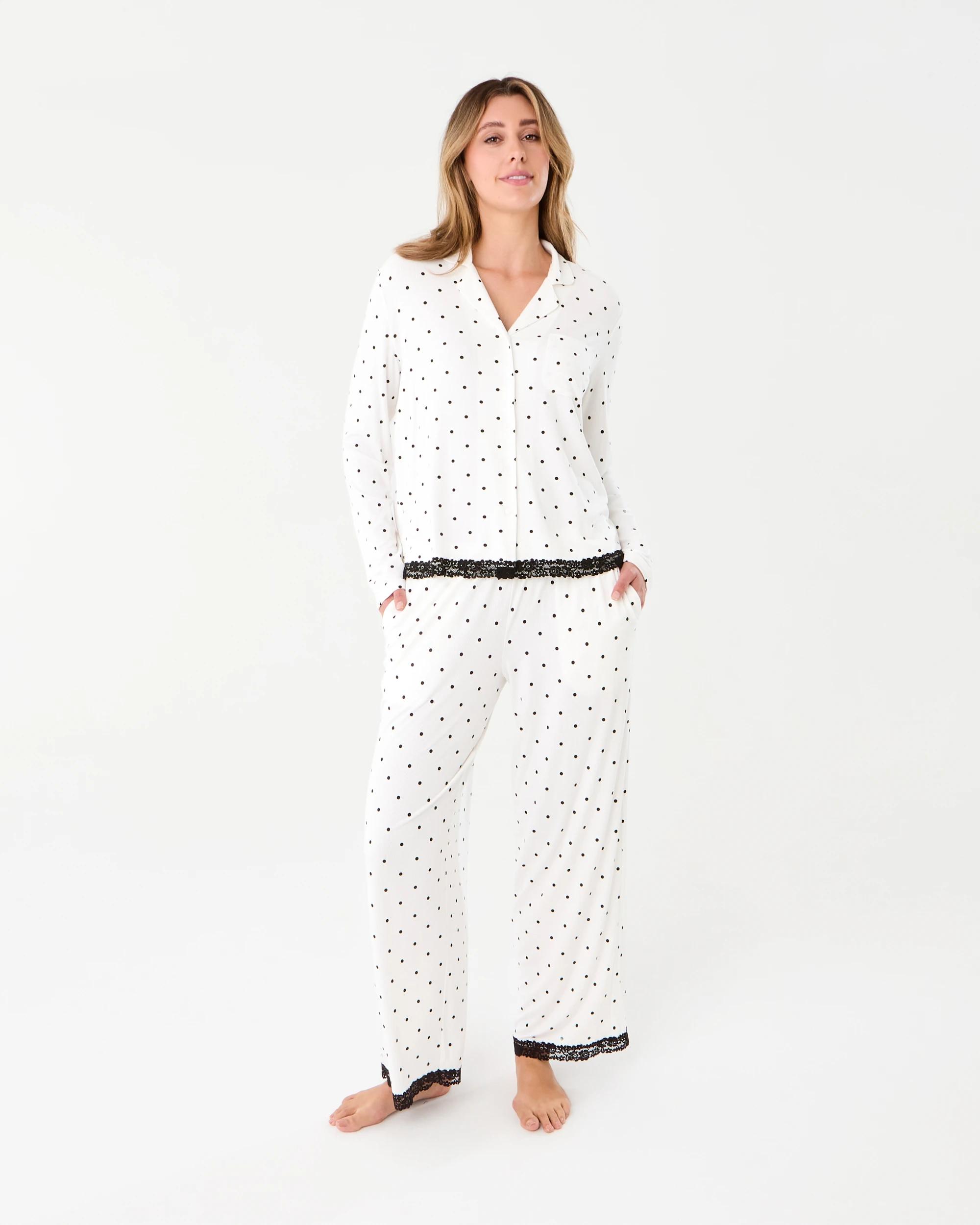9 Viscose Rib Lace Trim Button Through Top Dots White, 9 of 9