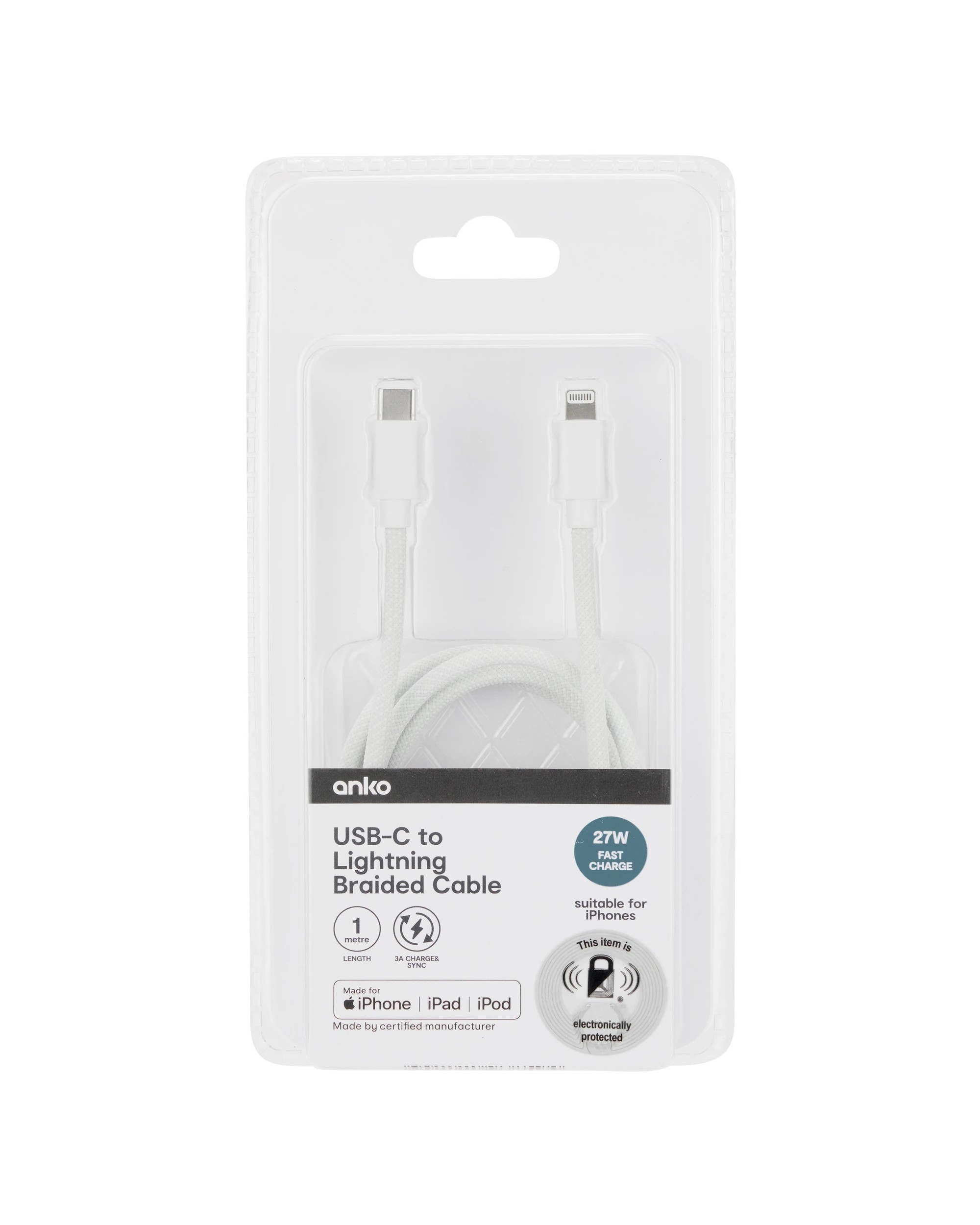 4 USB-C to Lightning Braided Cable - 1m, White, 4 of 4