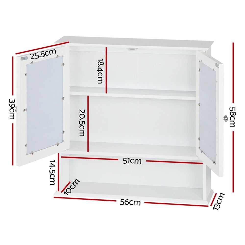 2 Artiss Bathroom Mirror Cabinet Storage Cupboard - White, 2 of 9