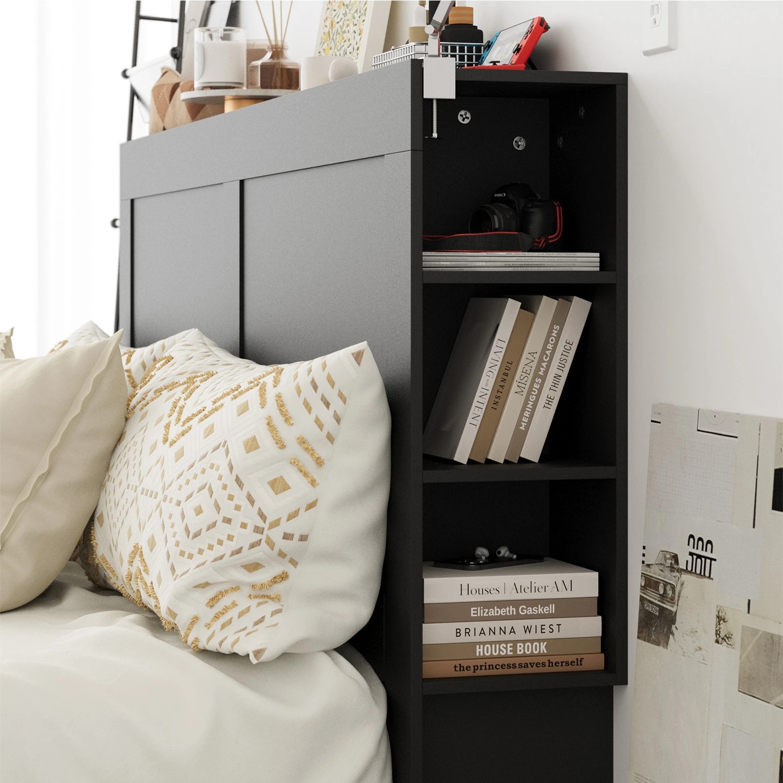 9 Oikiture Headboard Bed Head Queen Size Bedhead With Storage Shelves
 - Black, 9 of 10