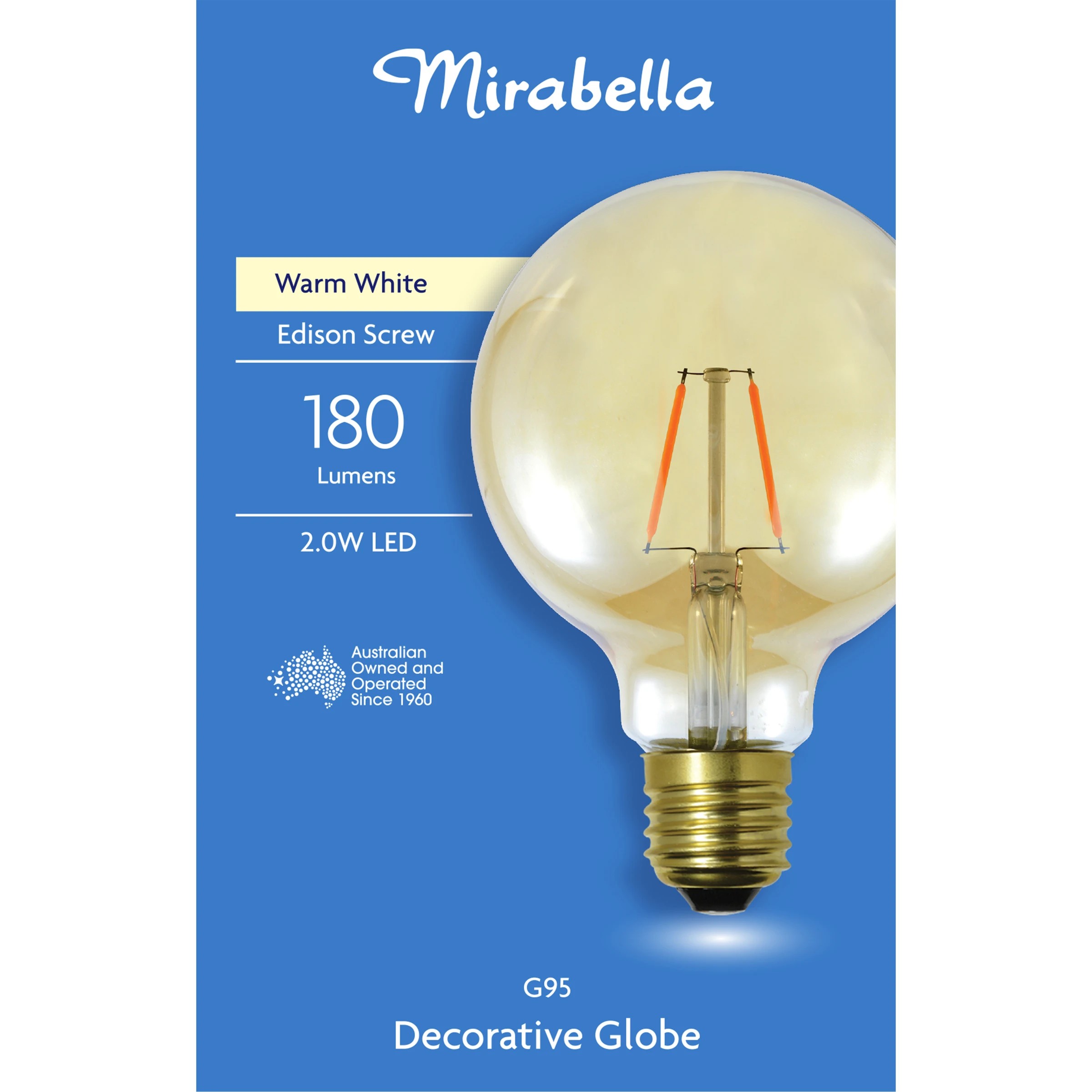 1 Mirabella 2W LED Filament Amber G95 Decorative Globe Bulb, 1 of 6