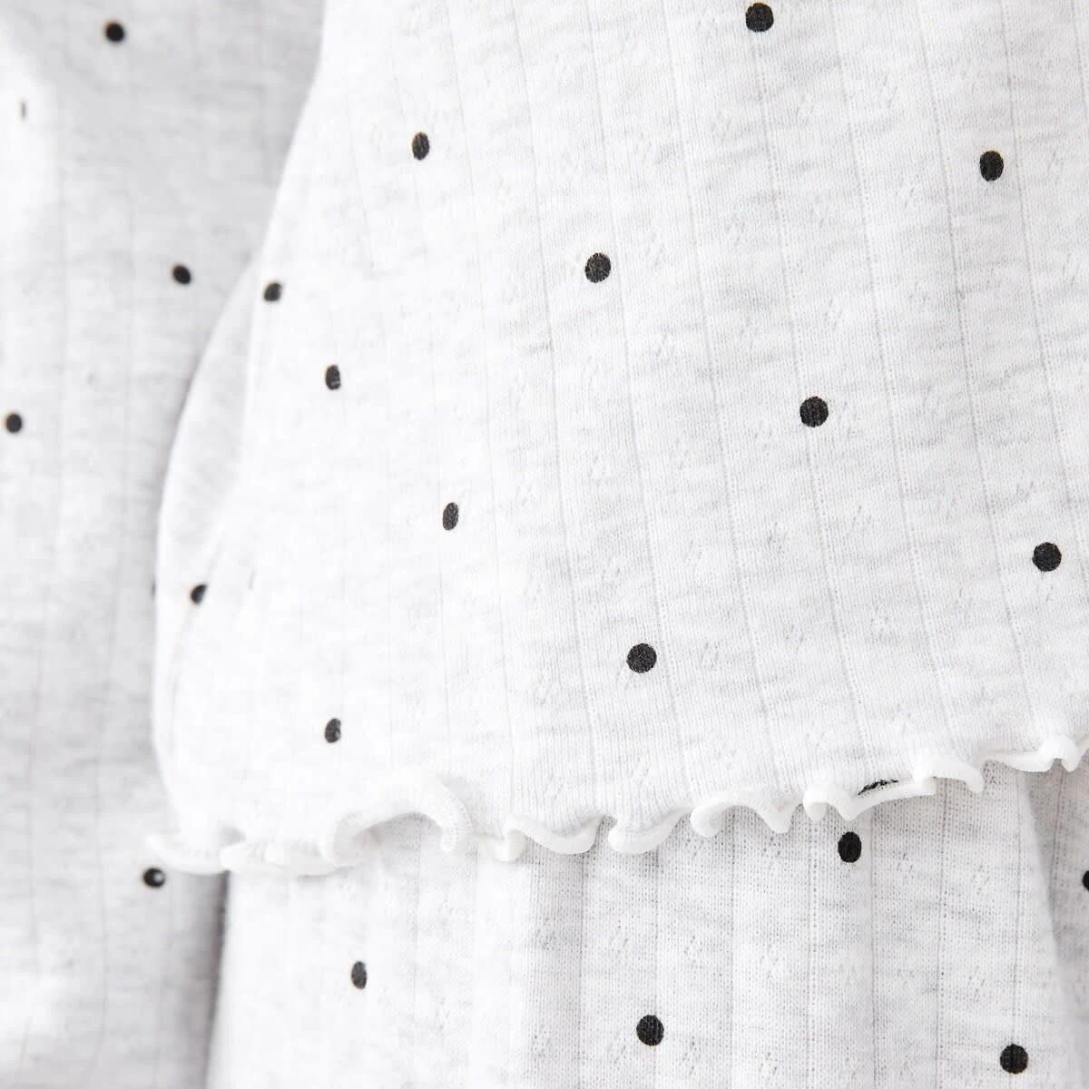 5 Long Sleeve Pointelle Pyjama Set White Dots, 5 of 7