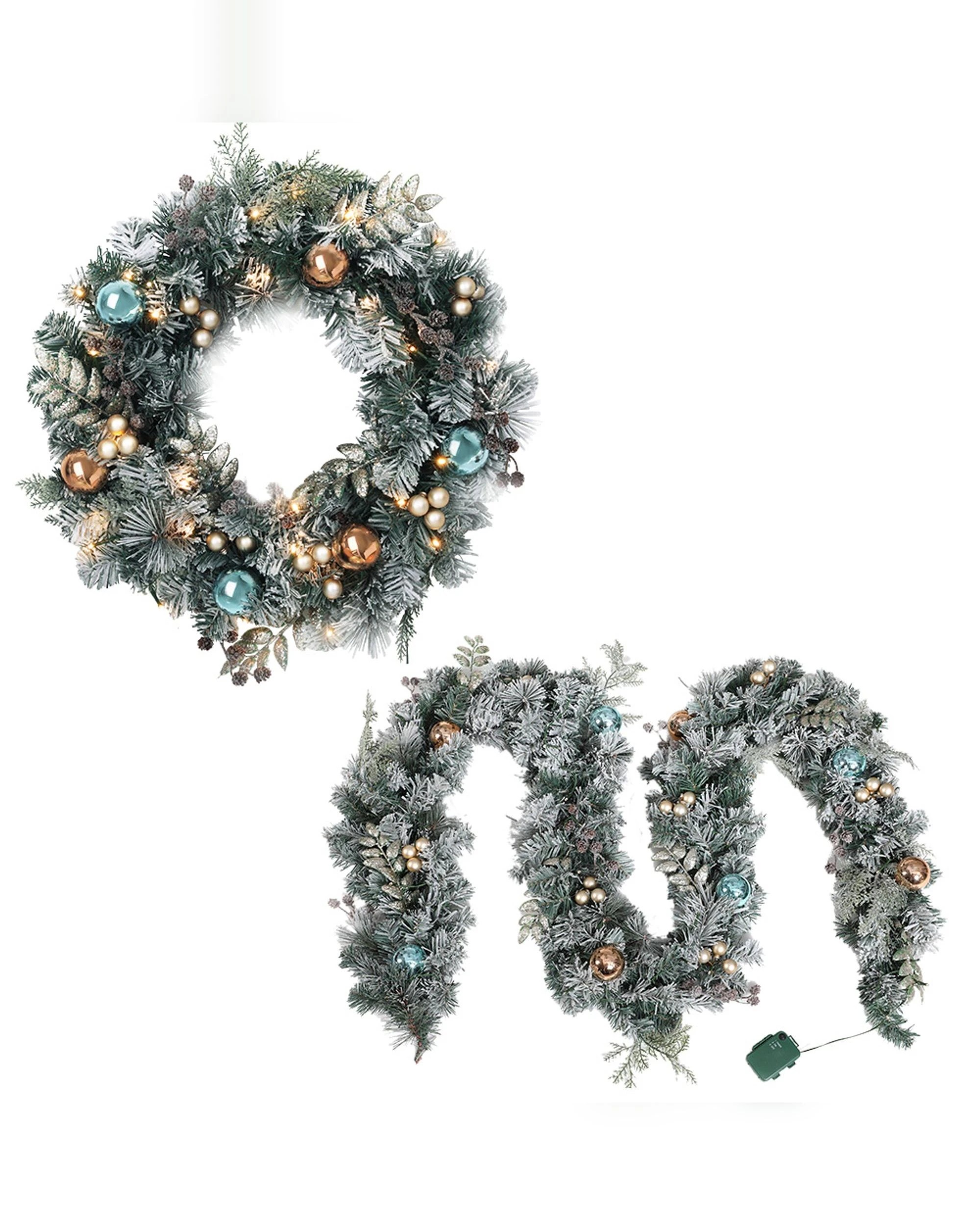 1 Jingle Jollys 2.7m Christmas Garland With Wreath Set Led Lights Snowy Xmas Decor
 - Green, 1 of 3