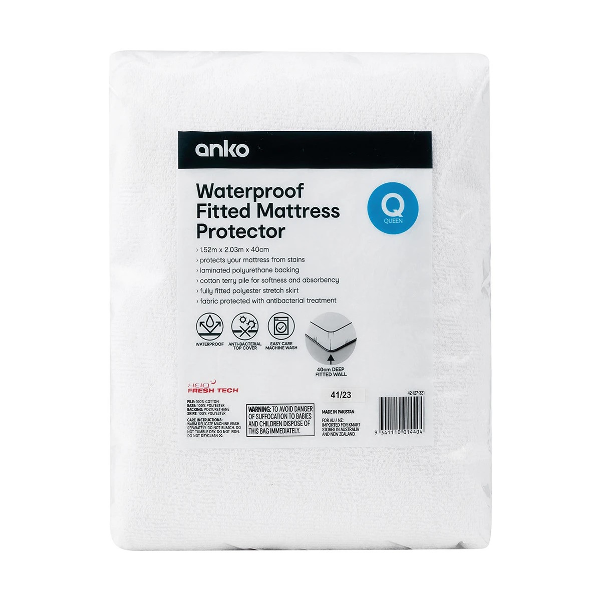 1 Waterproof Fitted Mattress Protector - Queen Bed, White, 1 of 4
