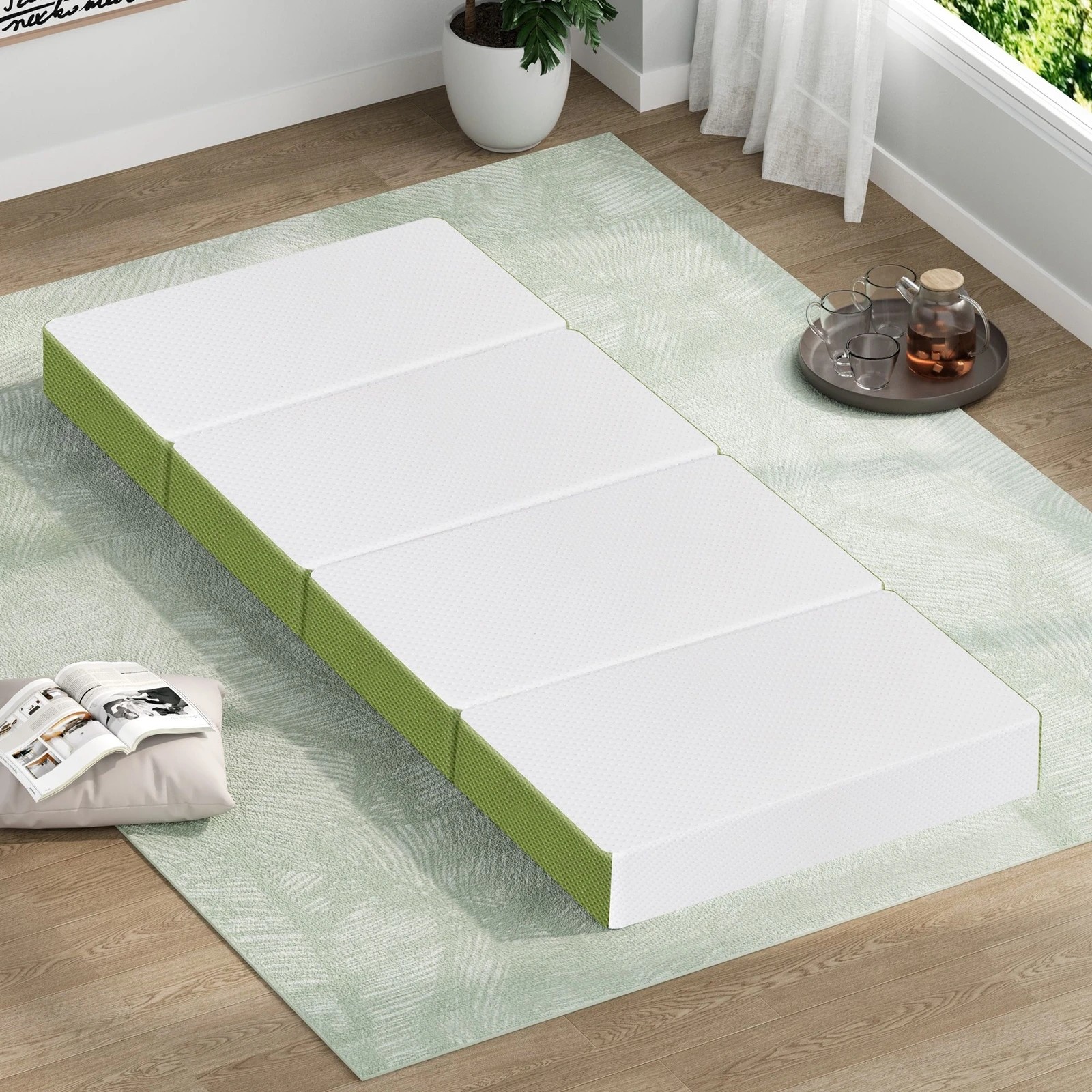 2 Starry Eucalypt Foldable Mattress Folding Foam Mesh Camping 70X180CM - White Green, 2 of 4