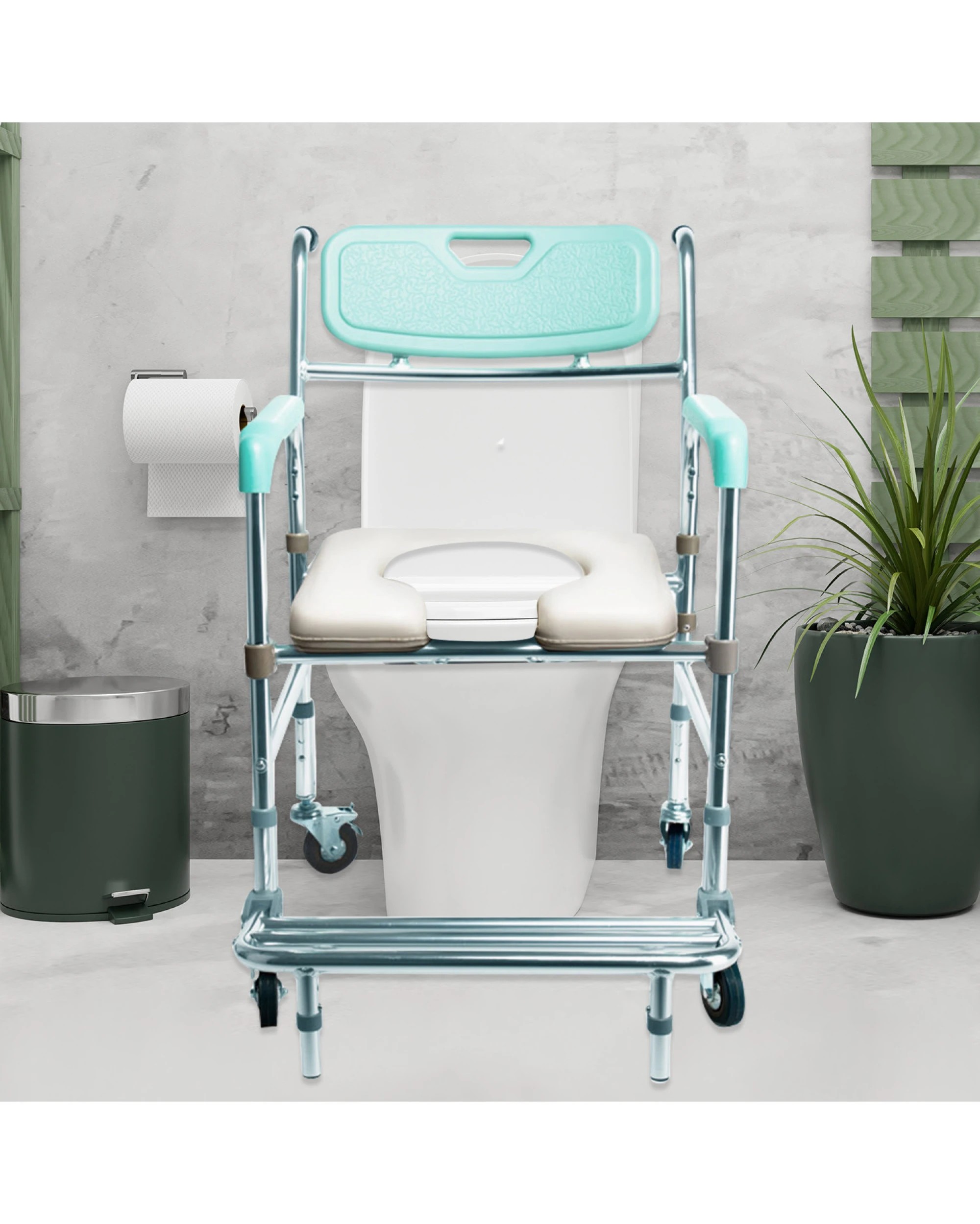 8 Orthonica Commode Chair With Castors Bathroom Aid Bath Tub Stool Seat - Blue, 8 of 8