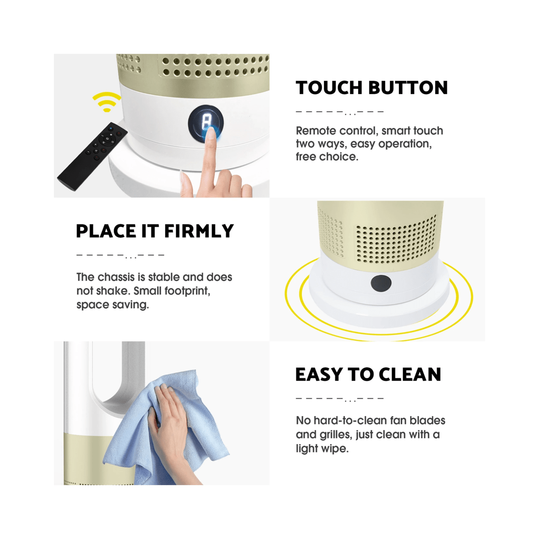 7 Advwin Bladeless Tower Fan, 2 In 1 Electric Fan Heater With 8 Speeds, Portable Oscillation Fan For Room Bedroom Office, 7 of 7