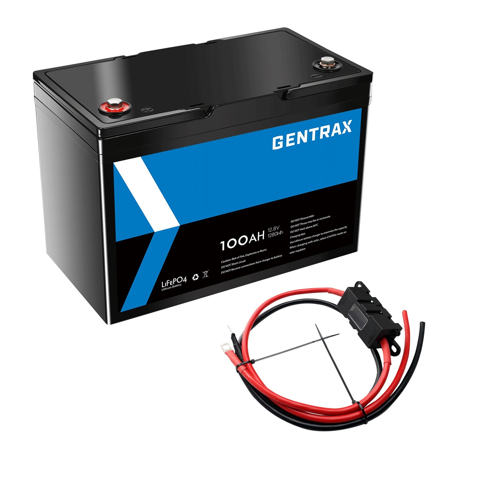 1 GENTRAX 12V 100Ah Lithium Battery + 1m 60A Fuse M8 Cable, 1 of 10