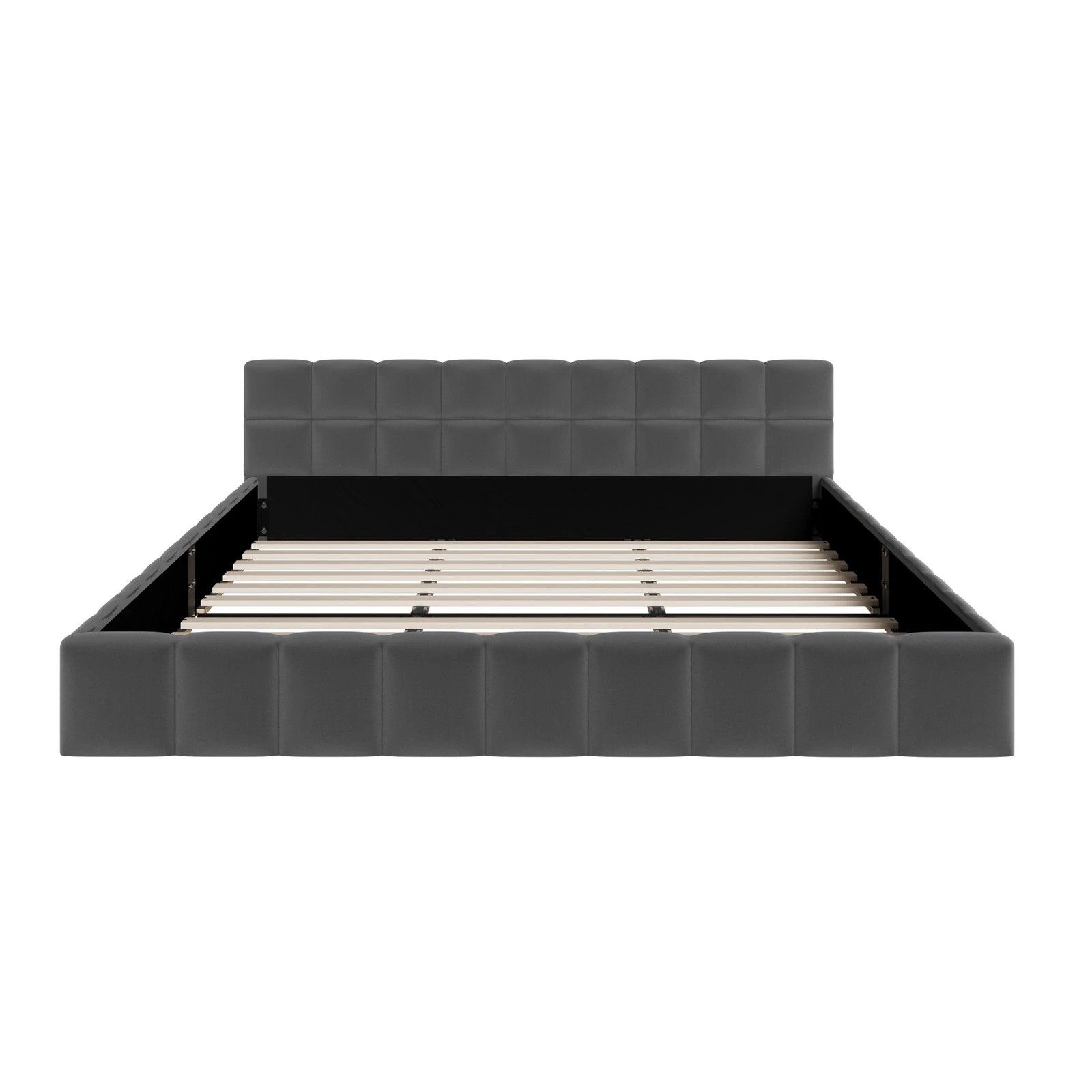 6 Oikiture Bed Frame King Size Tufted Headboard Velvet - Grey, 6 of 7