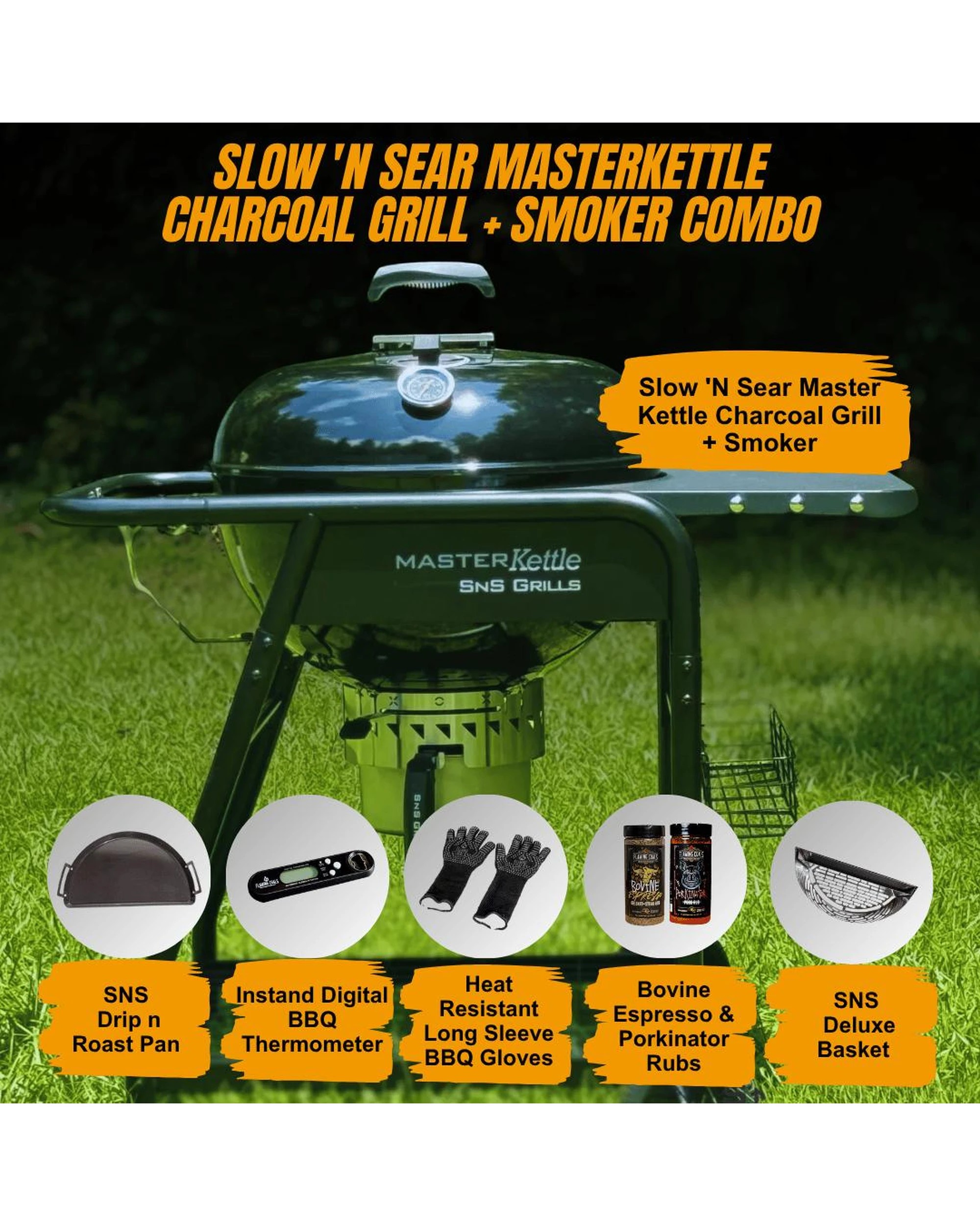 2 SNS Grills Slow N' Sear MasterKettle Charcoal Grill + Smoker Combo, 2 of 10