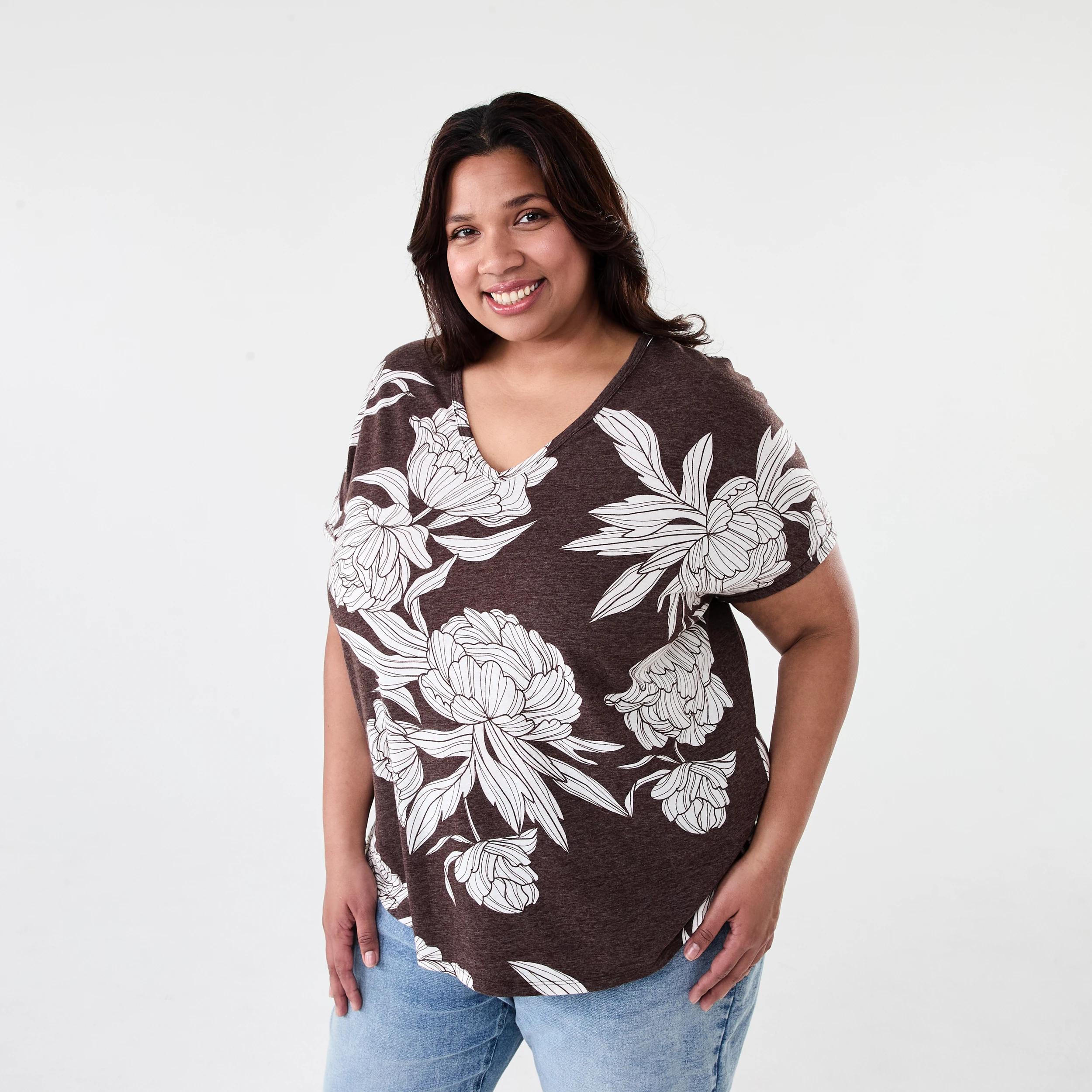 2 Curve Short Sleeve Print V-neck T-shirt Choc Flrl, 2 of 6
