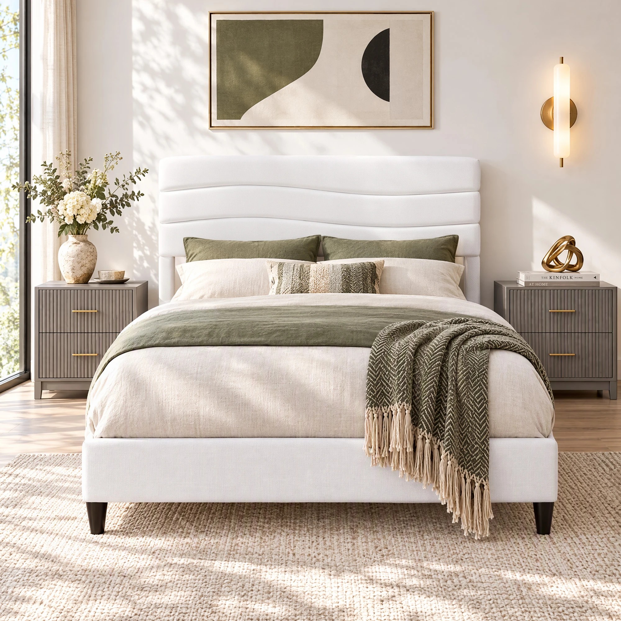 Artiss Bed Frame with Adjustable Headboard Platform Base Linen Fabric ...