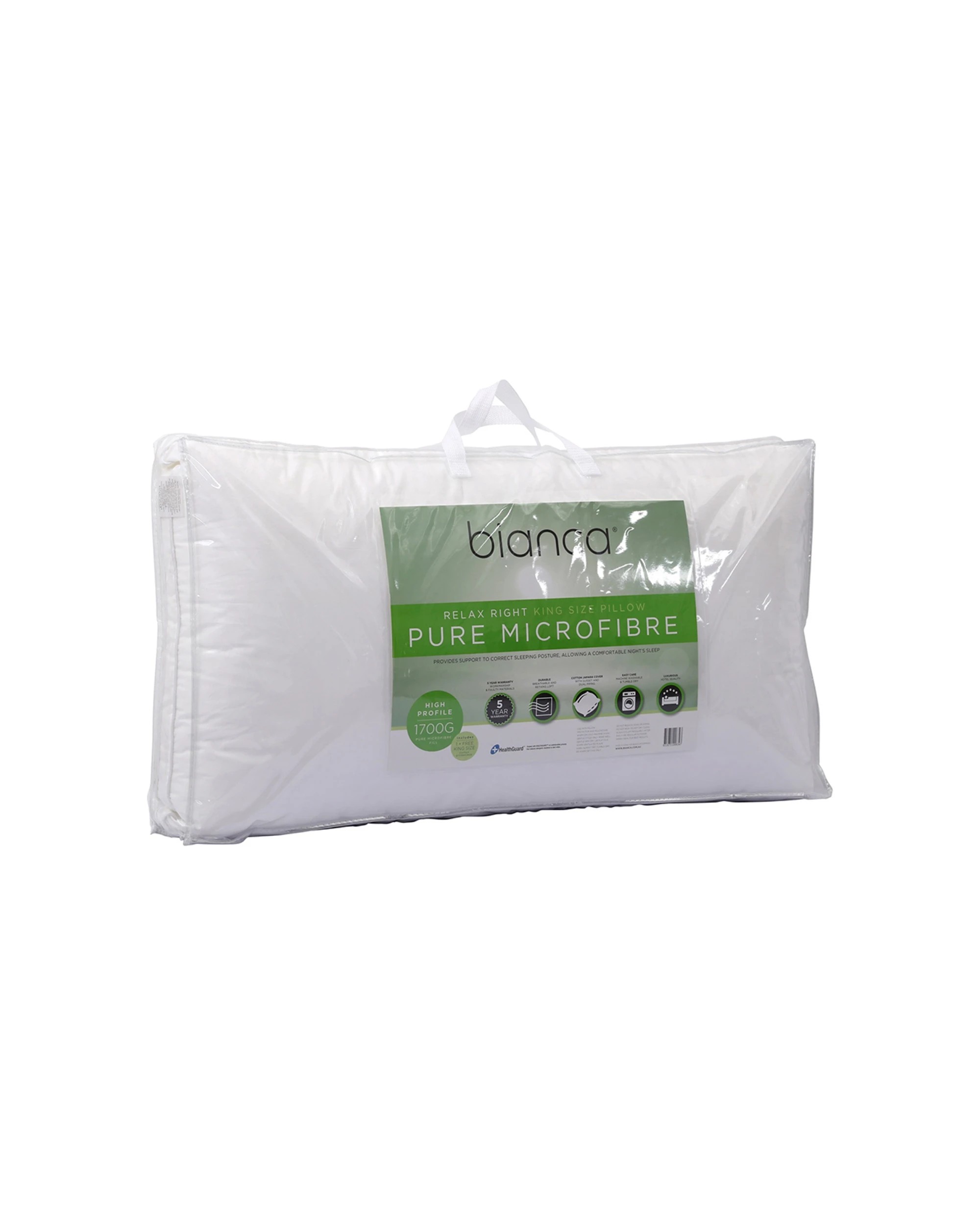 2 Bianca Relax Right Pure Microfibre Pillow King 50x90cm 1700g - White, 2 of 2