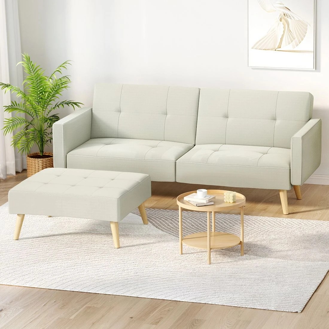 3 Artiss Sofa Bed Ottoman 3 Seater Fabric
 - white, 3 of 7