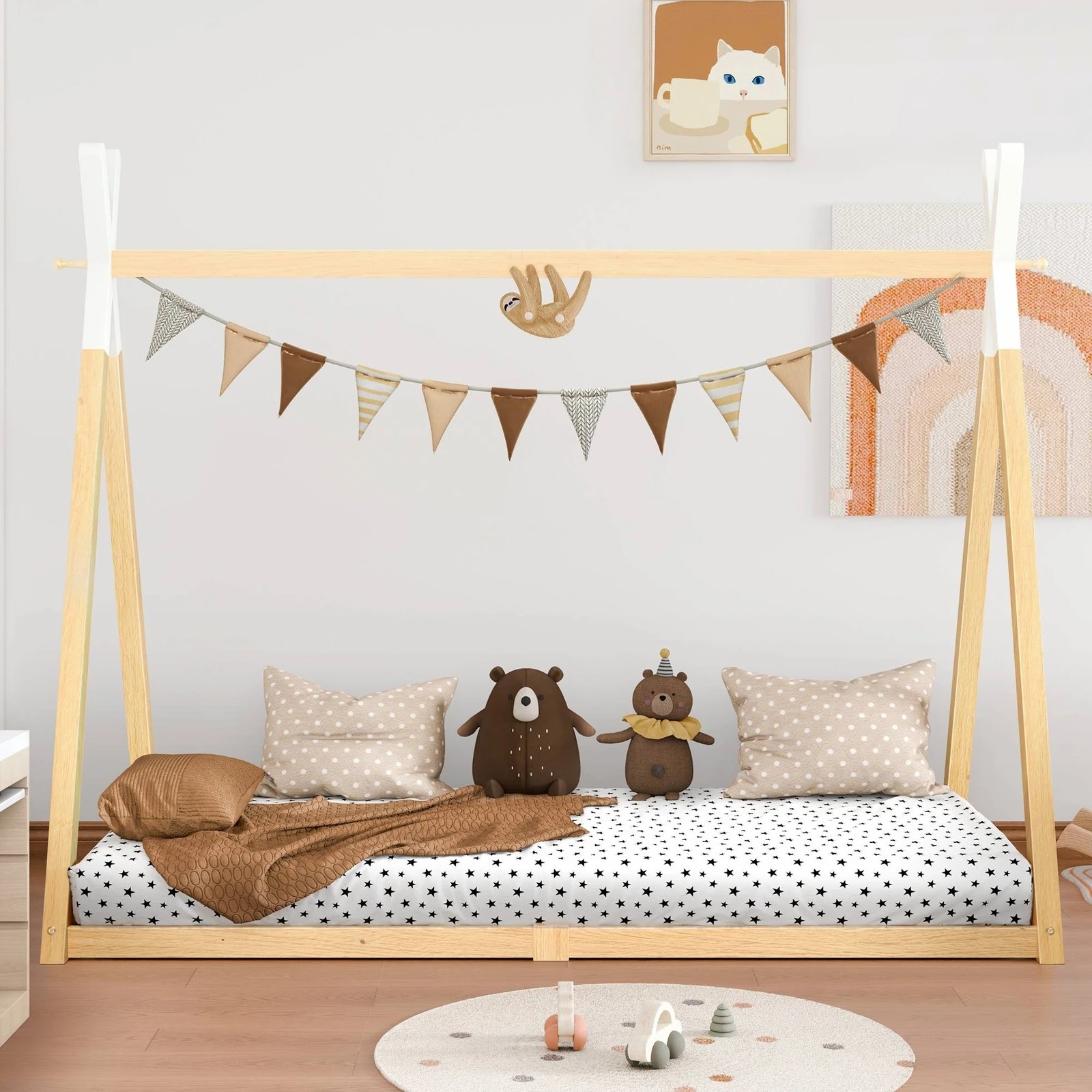 6 Alfordson Bed Frame Wooden Single Timber Teepee House Base Platform Taran - Natural, 6 of 10