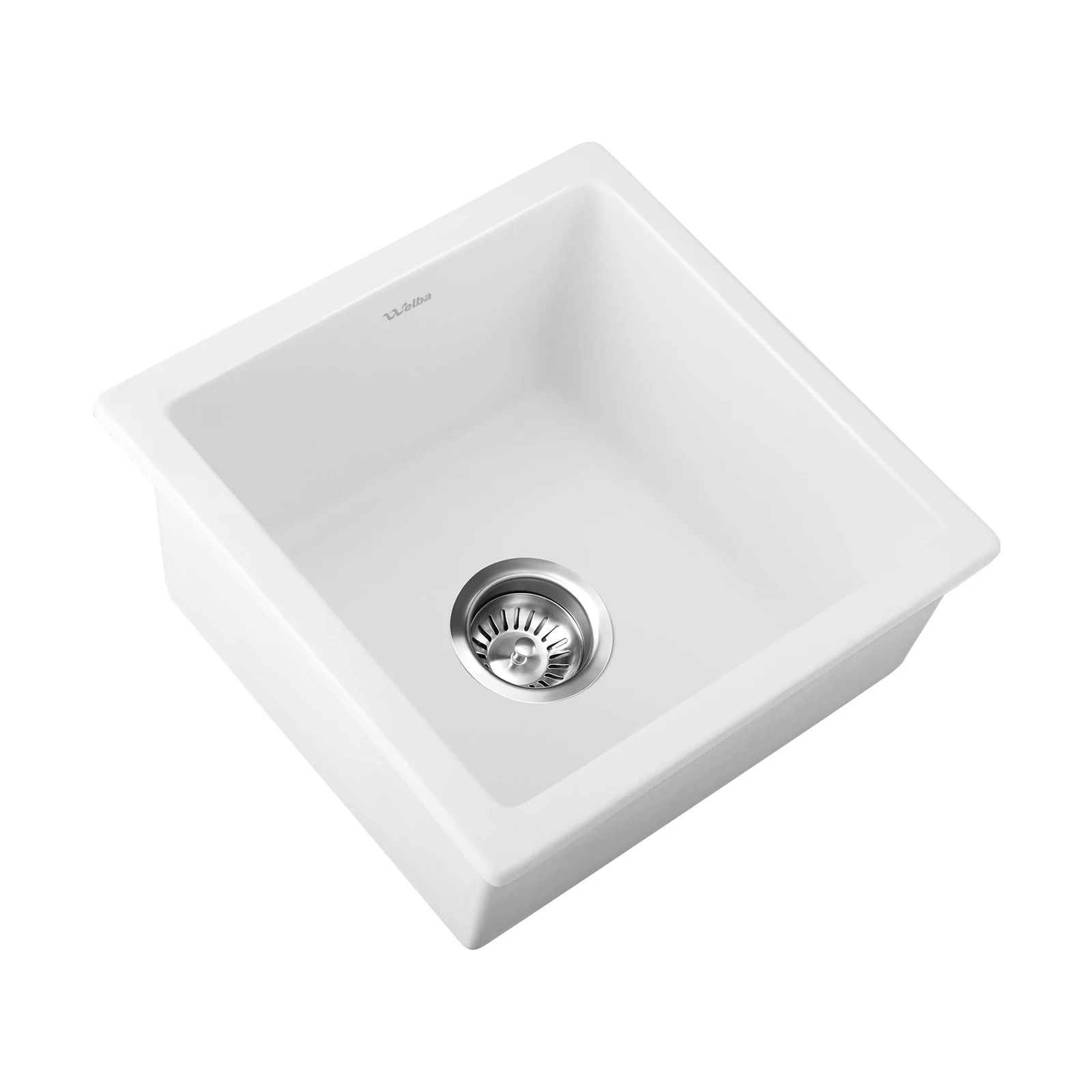 1 Welba Kitchen Sink Granite Stone Sink Laundry Basin Single Bowl 45cmx45cm - White, 1 of 5