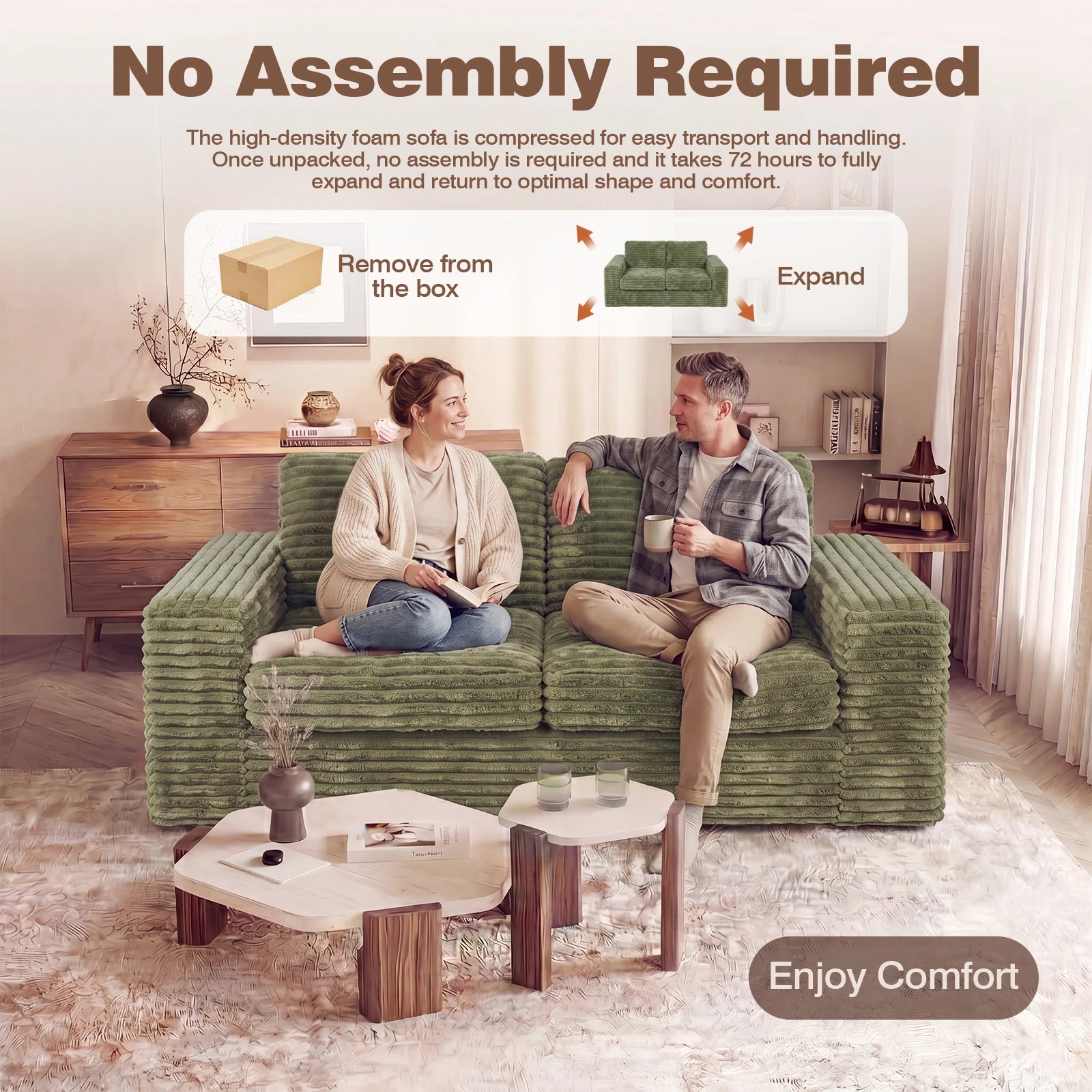 8 Advwin Loveseat Floor Sofa 162cm Wide-wale Corduroy Love Seat Couch - Green, 8 of 9