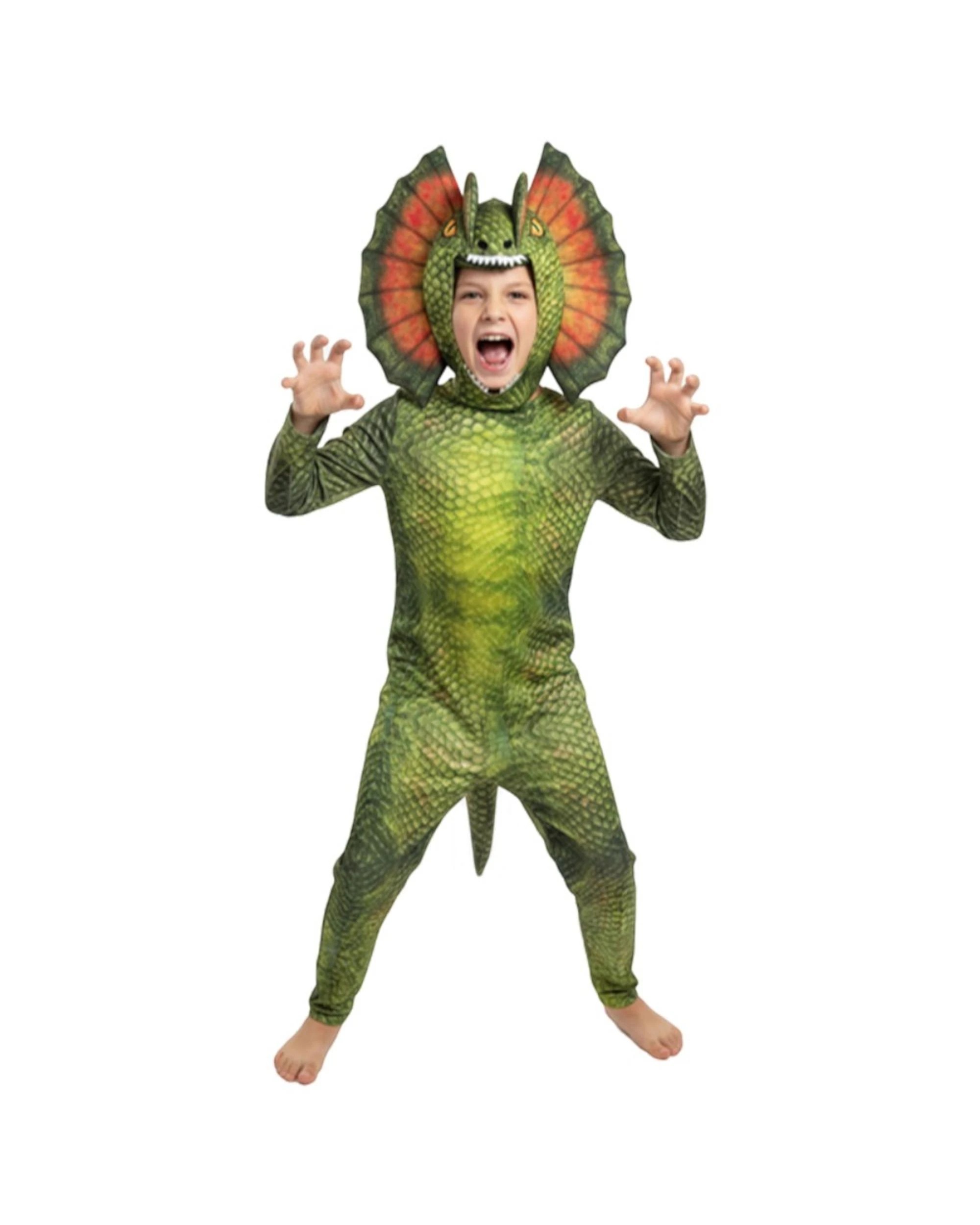1 Dilophosaurus Jumpsuit Green Child Costume Size 10-12 Years, 1 of 2