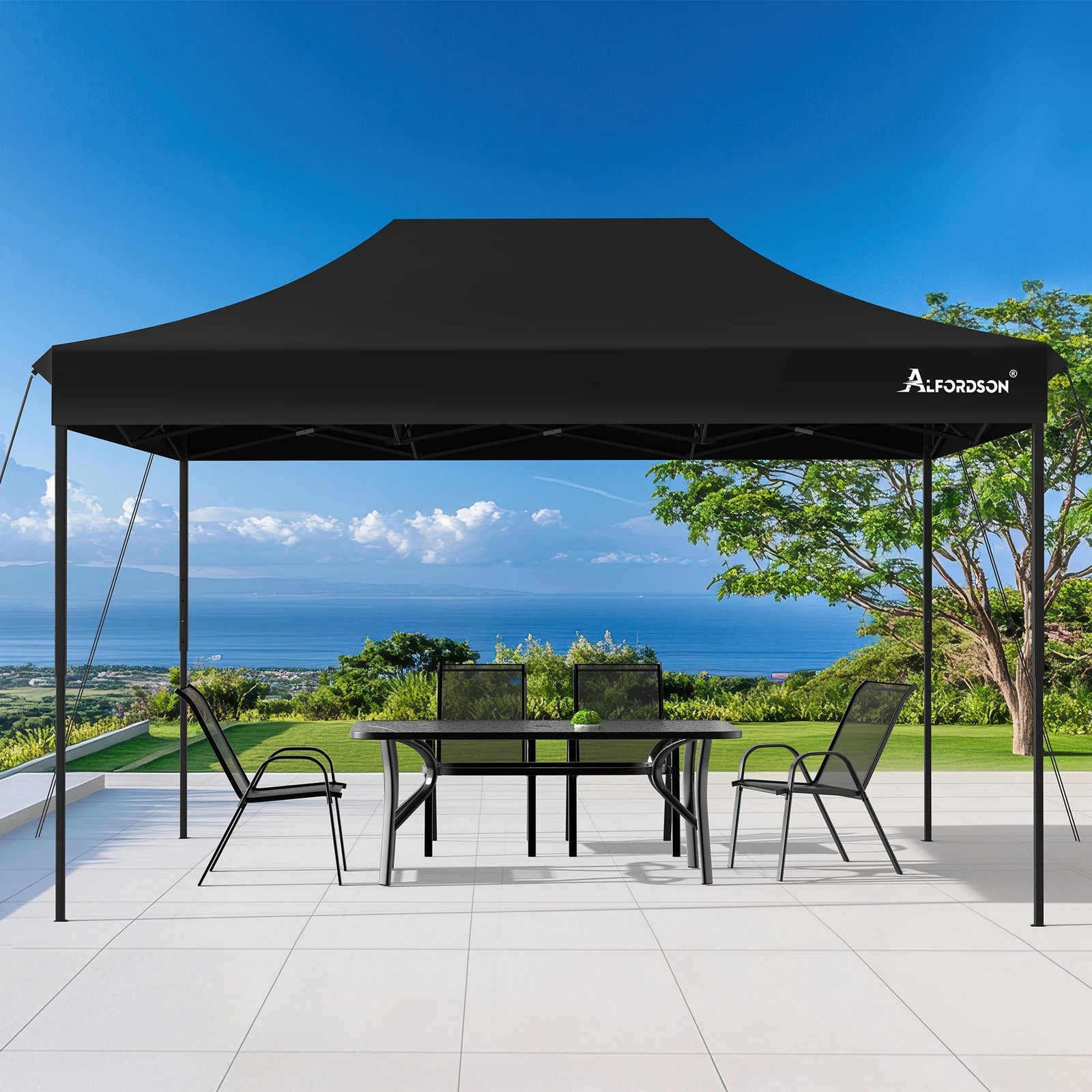 3 Alfordson Gazebo 4.5x3m Pop Up Marquee 600D Oxford Folding Camping Tent - Black, 3 of 10