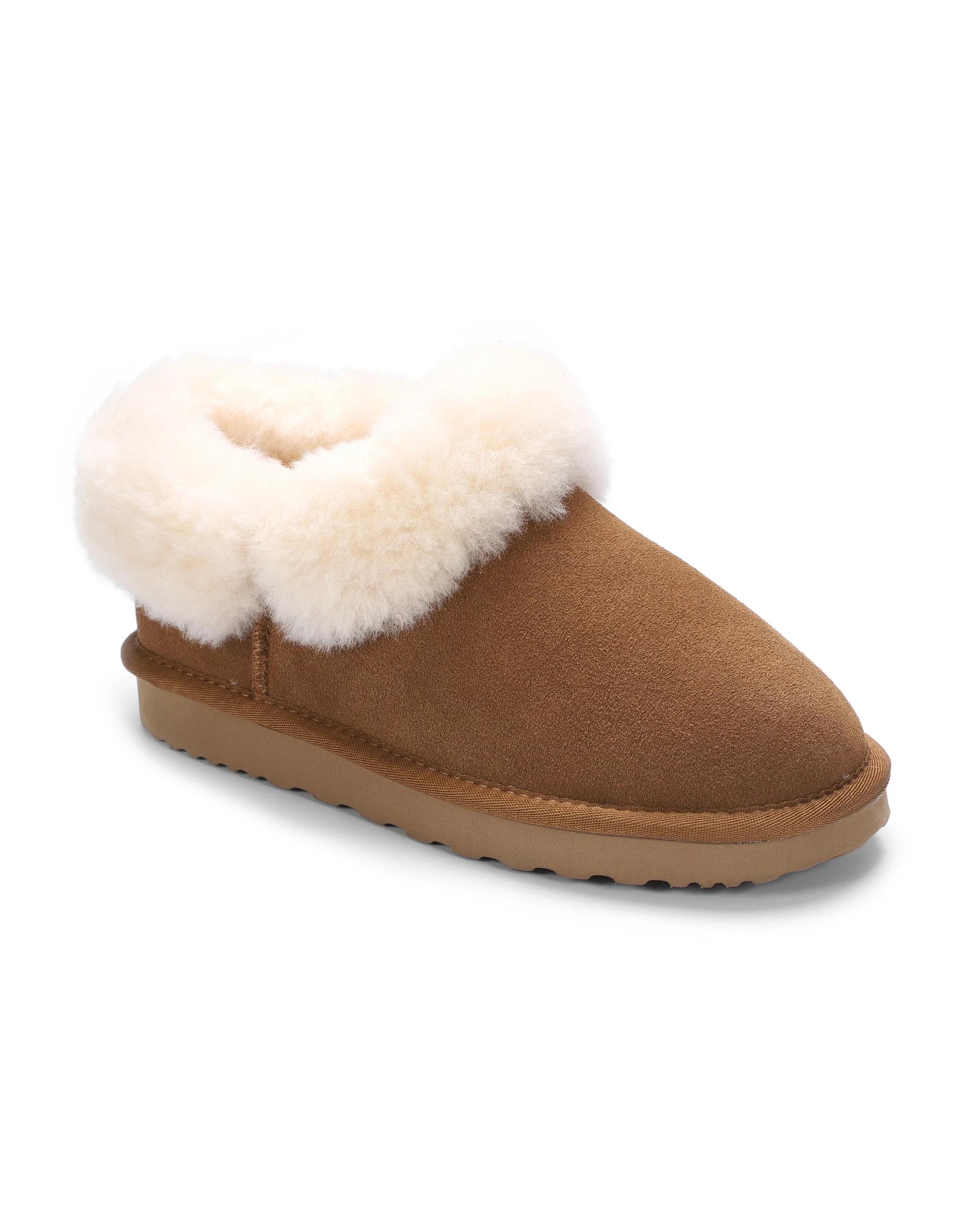 2 AUS WOOLI Sheepskin Wool Traditional Ankle UGG Slippers TAN, 2 of 6