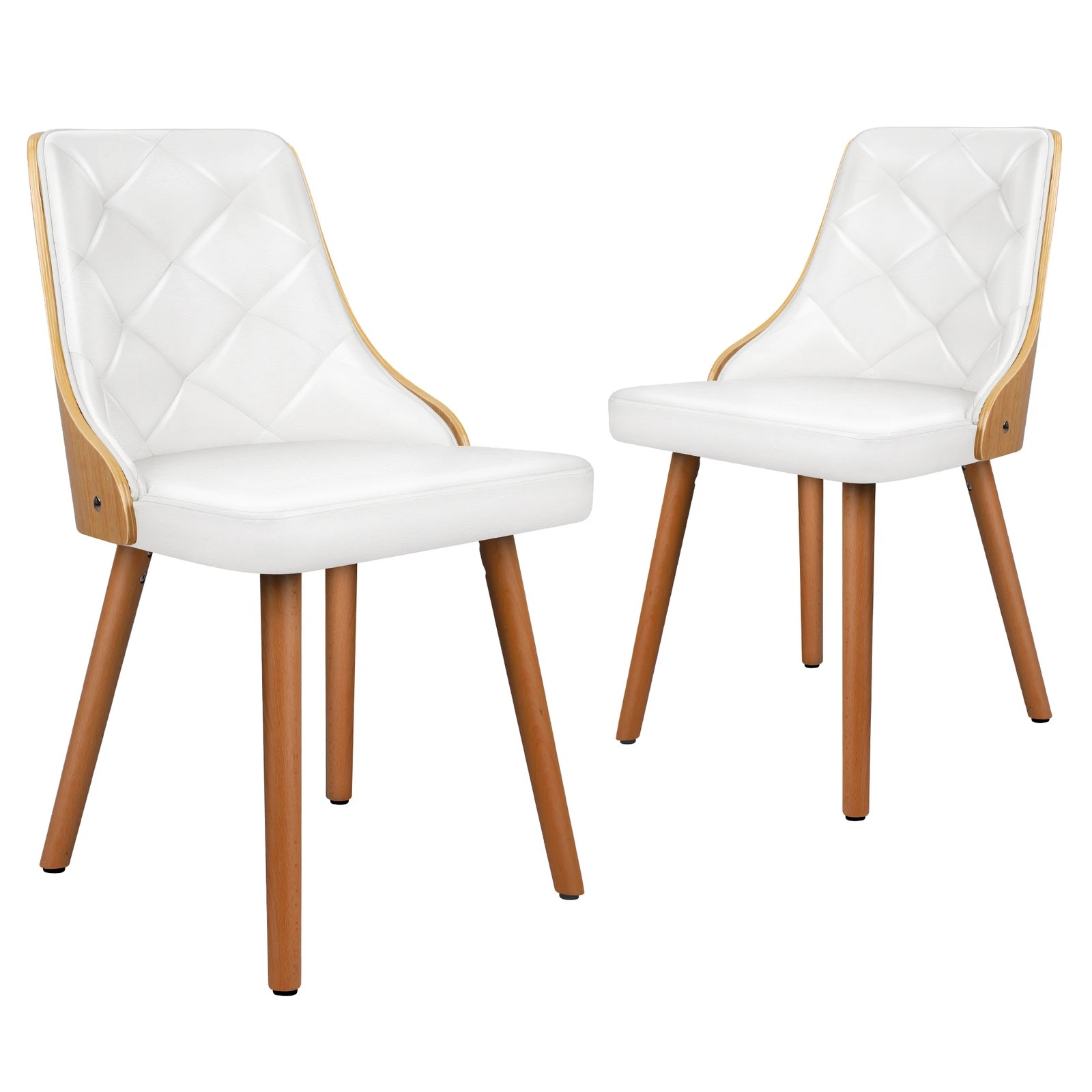 7 Alfordson 2x Dining Chairs Kitchen Lounge Padded Tufted Glossy PU Leather - White, 7 of 10