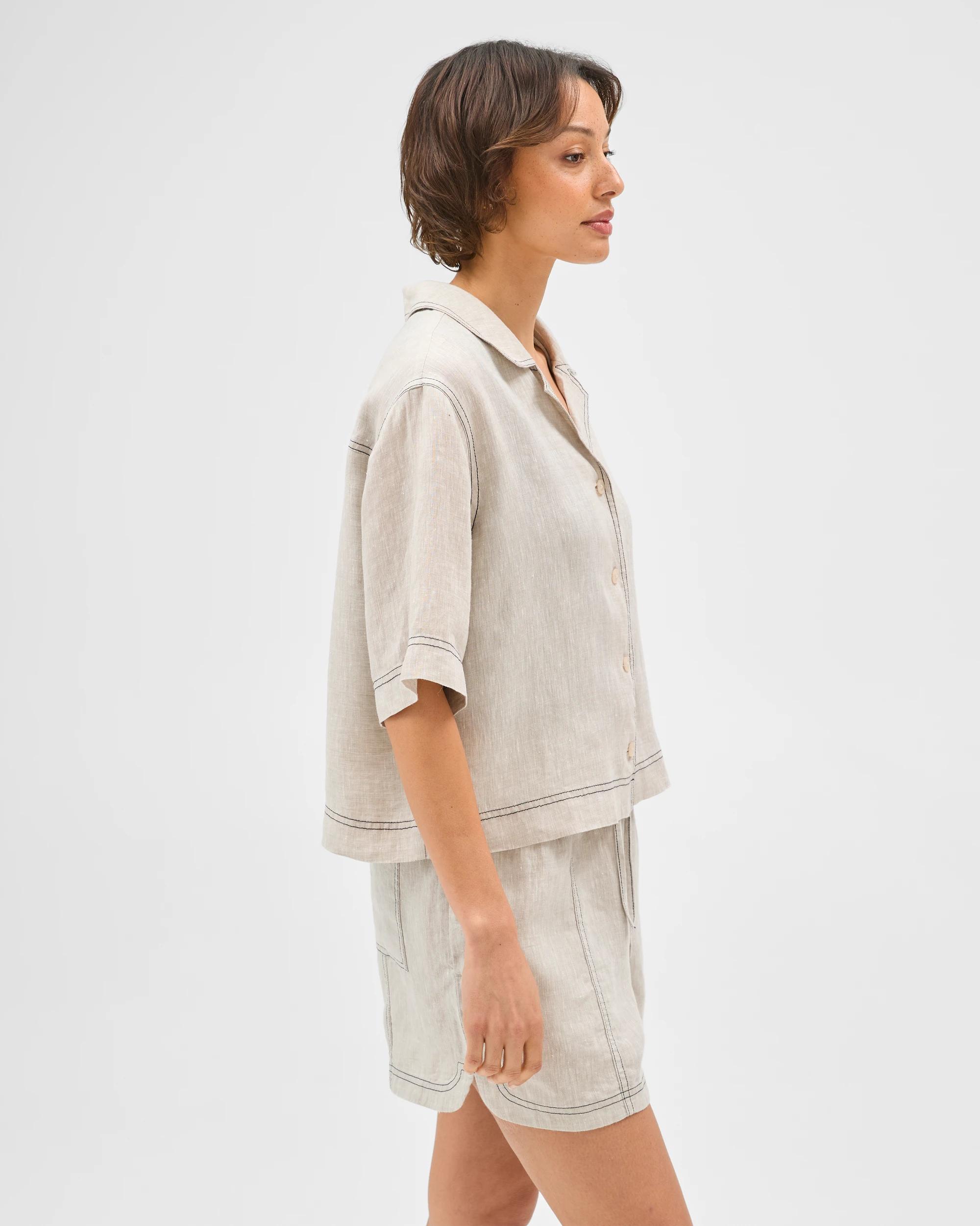 5 Target Woman European Linen Short Sleeve Stitch Detail Shirt FLAX XDYE, 5 of 7
