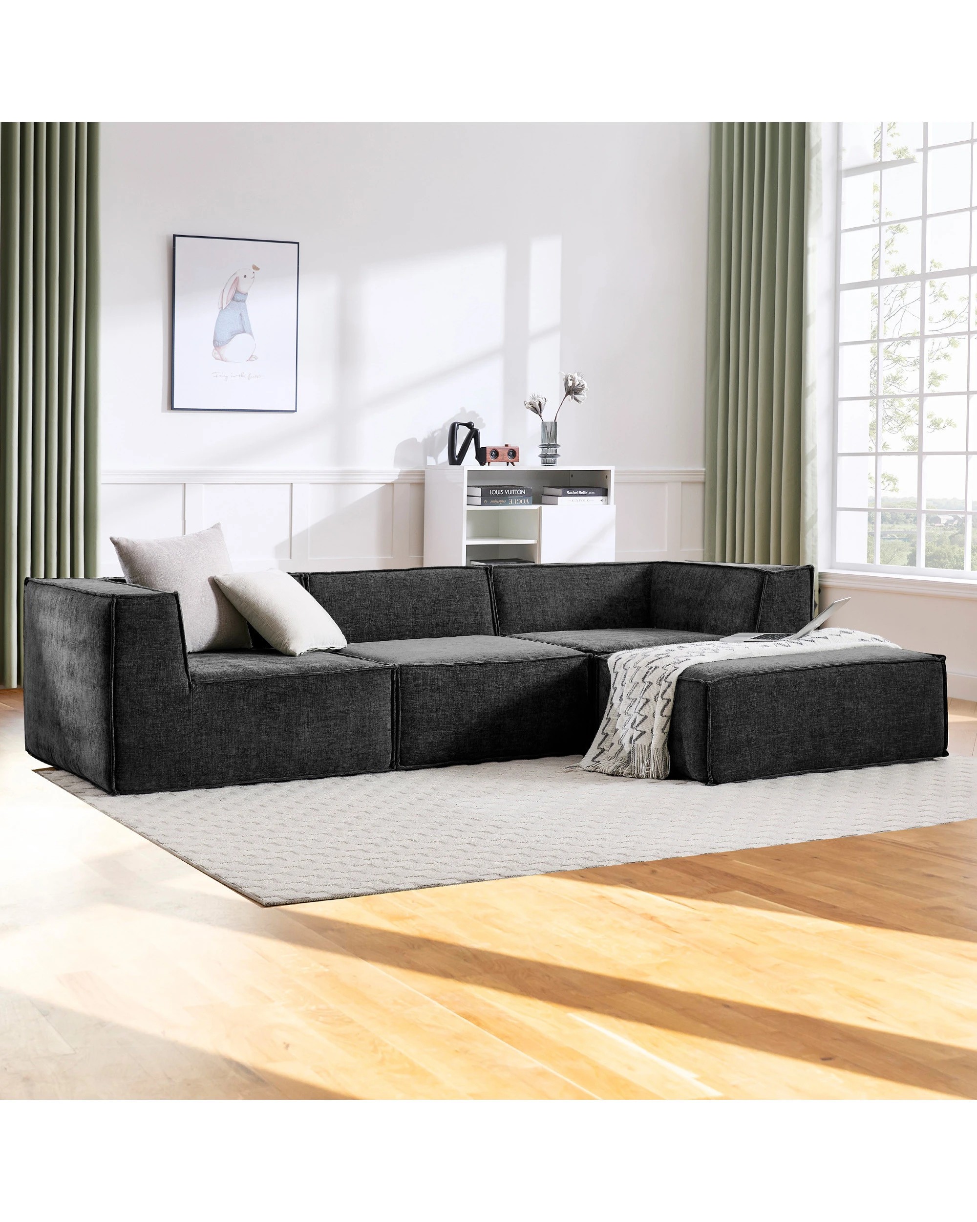 2 Sarantino Novi 3-seater Modular Sofa Ottoman Charcoal Black Non-slip Bottom Lounge, 2 of 9