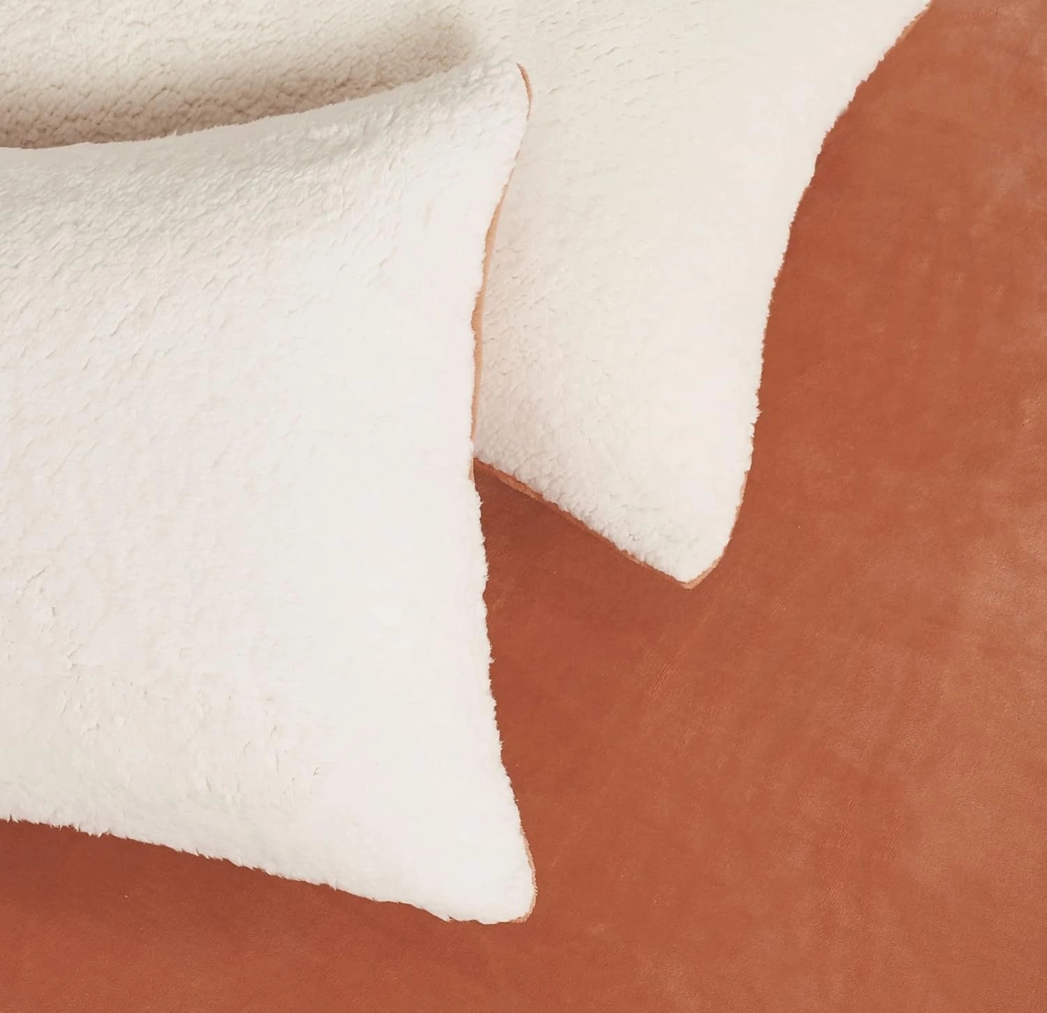 4 Gioia Casa 2-Pack Teddy Sherpa European Pillowcases Reversible Velvet - Terracotta, 4 of 8