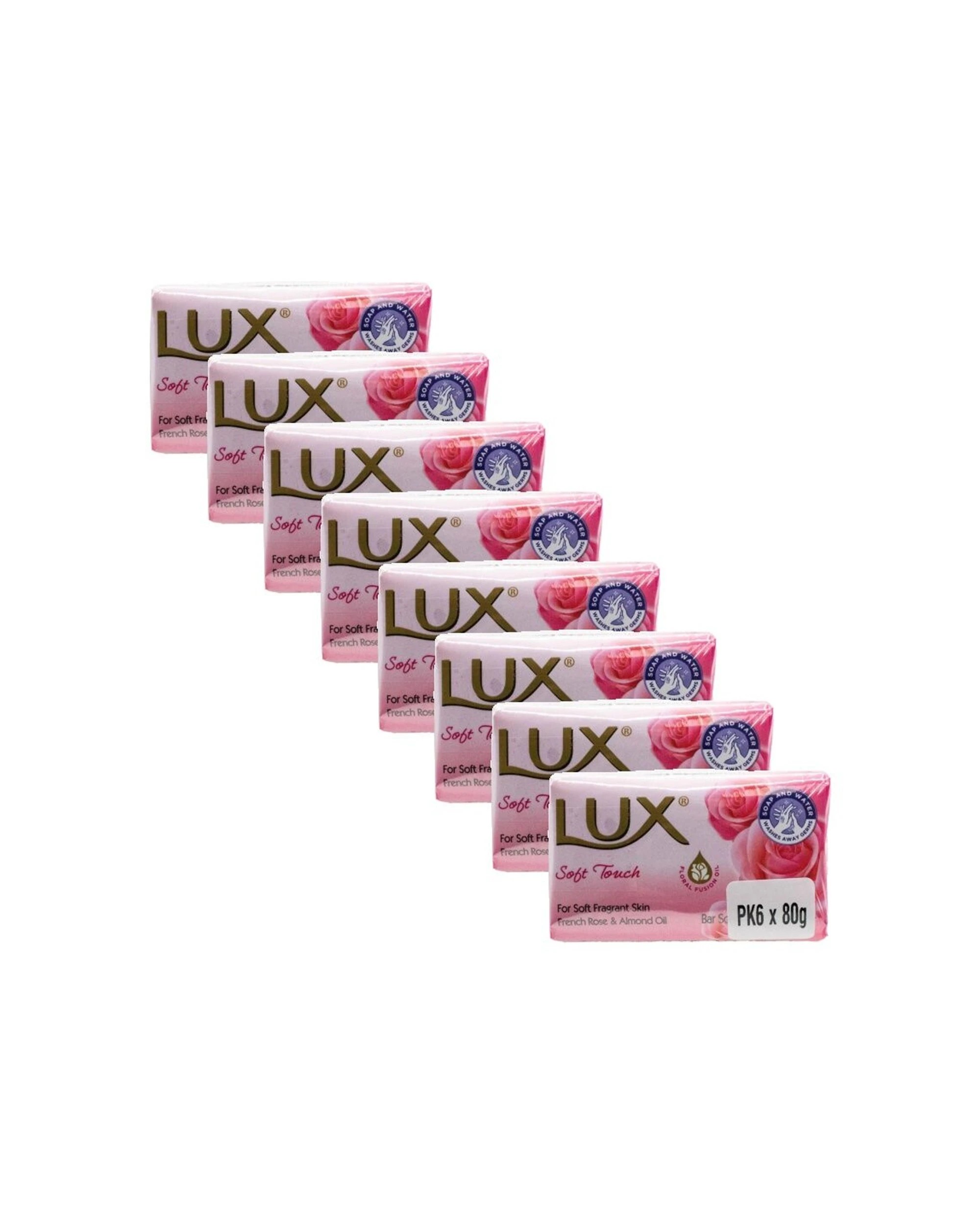 1 Lux 8 x 6pc Soft Touch Soap Bars 80g Floral Scent French Rose Almond Oil - Pink, 1 of 4