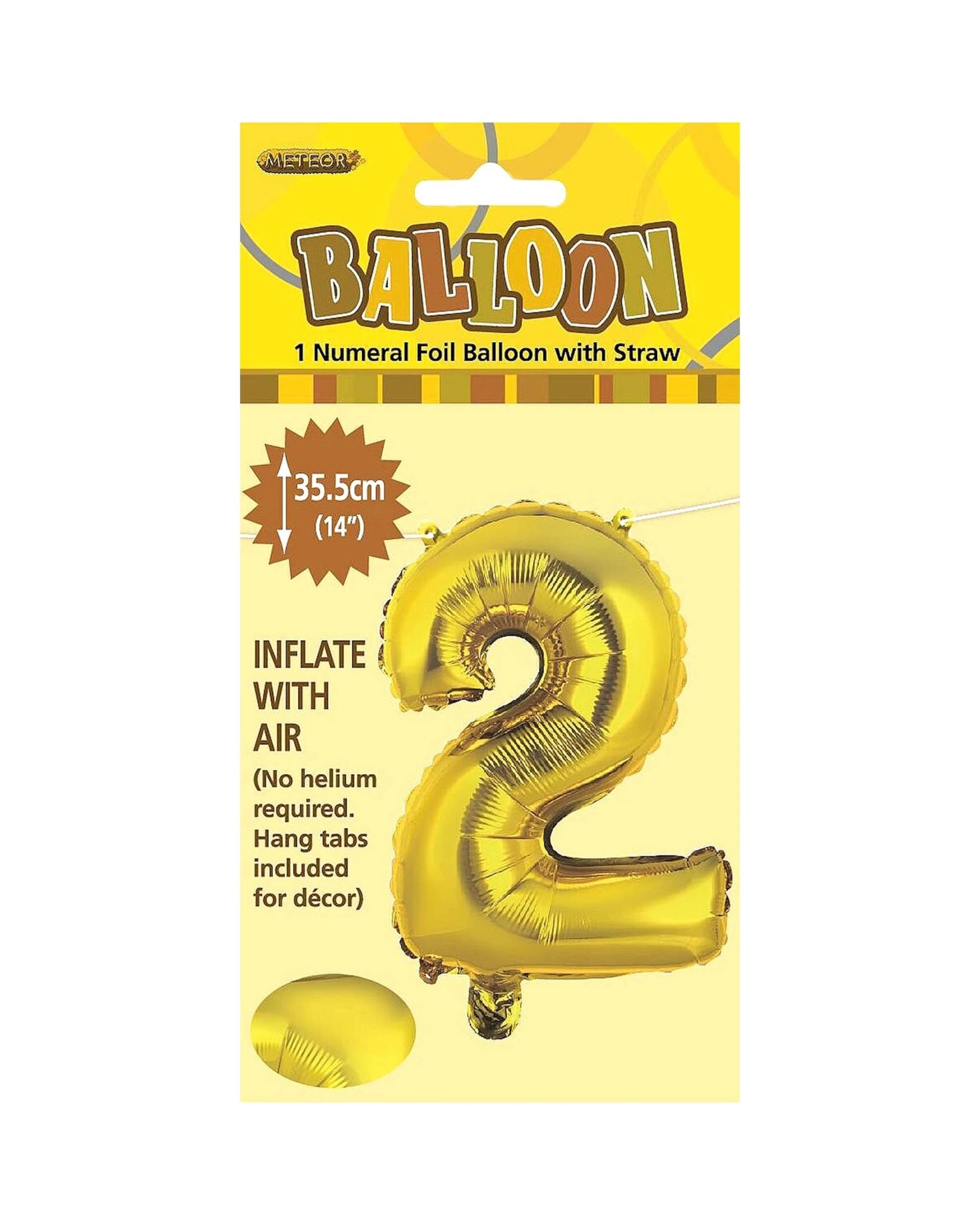 2 Meteor Number 2 Foil Air Fill Balloon 35.5cm - Gold, 2 of 2