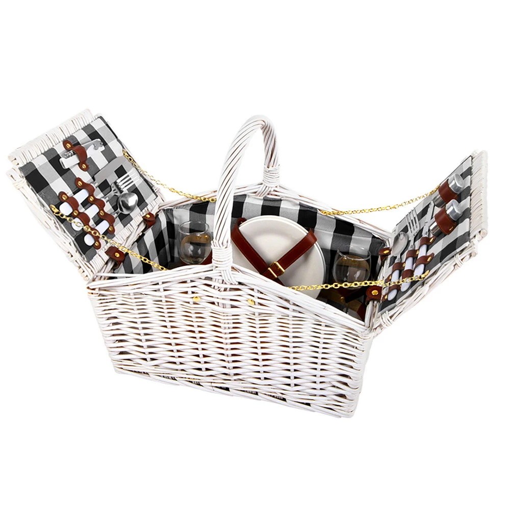 1 Alfresco 2 Person Picnic Basket Set Willow Vintage Baskets Insulated Blanket Bag - Multi, 1 of 7