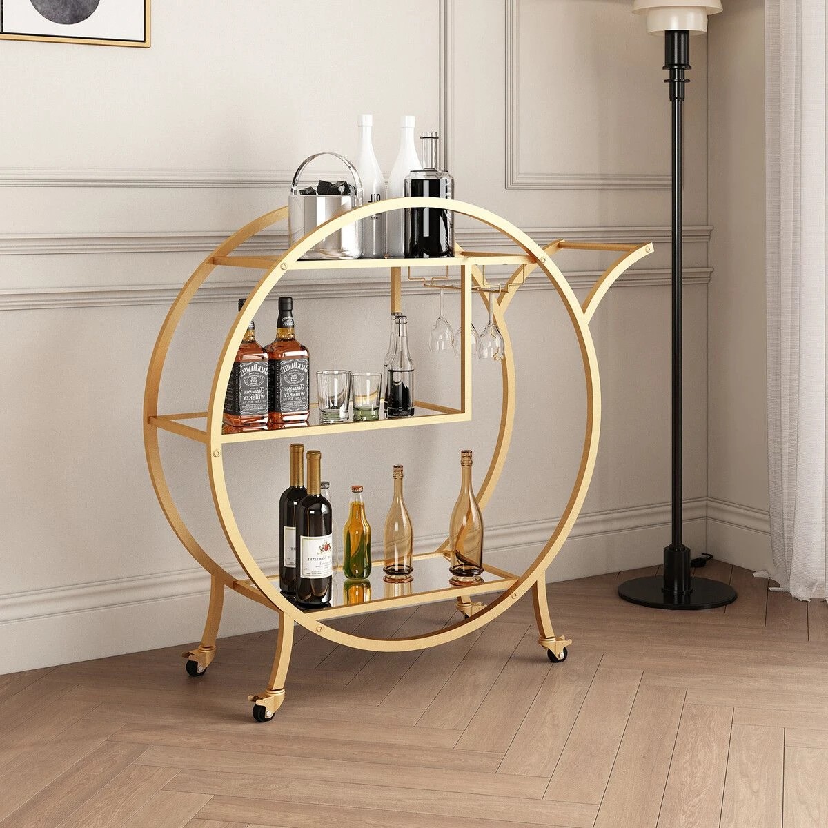 3 Ausway Bar Cart Wine Rack Drinks Trolley Metal Frame Mobile, 3 of 7