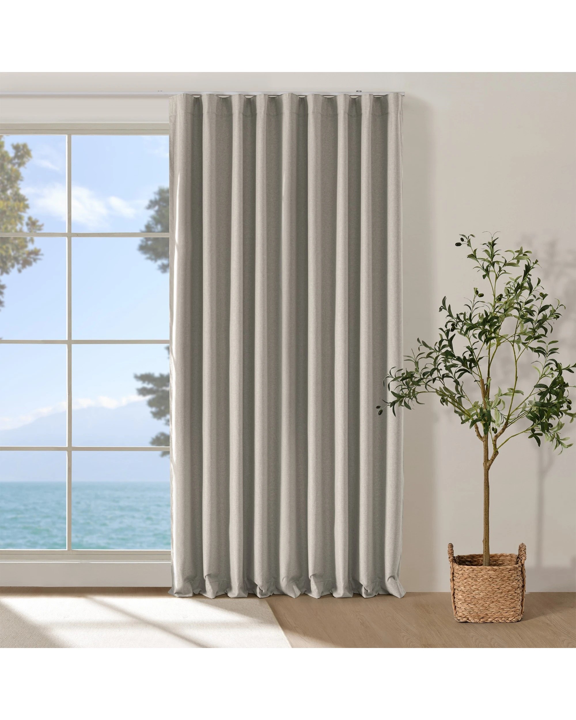 1 Cadence & Co. Bennett Faux Linen Blockout S-Fold Curtain 260x280cm - Fits 140cm Track - Natural, 1 of 5