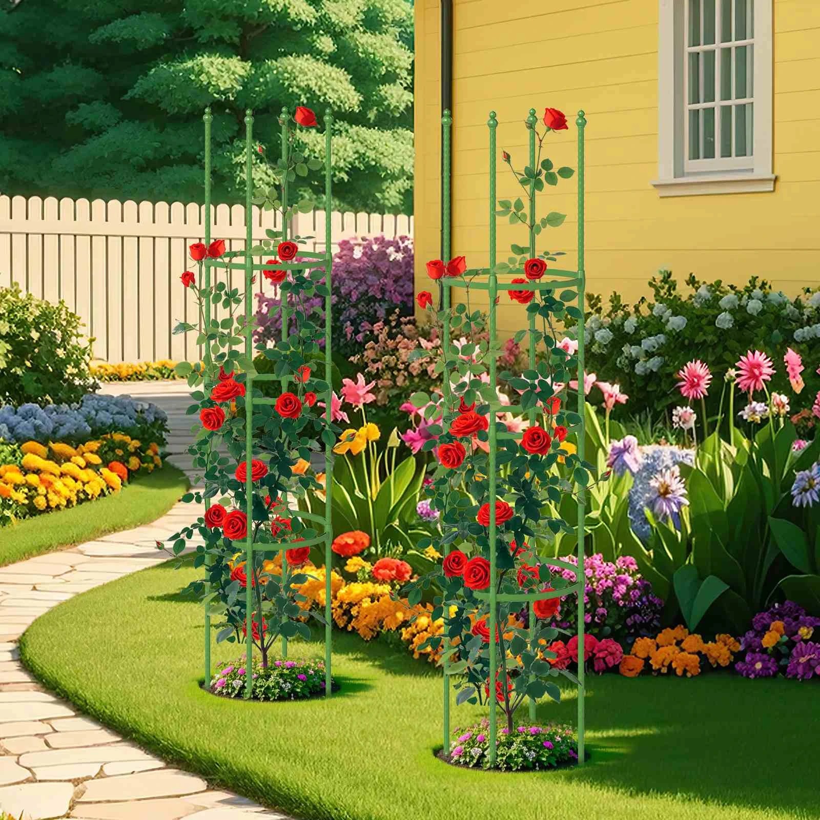 2 Costway 2-Pack Garden Trellis Adjustable Plants Support Cage Heavy-Duty Plant Climbing Racks 143CM, 2 of 3