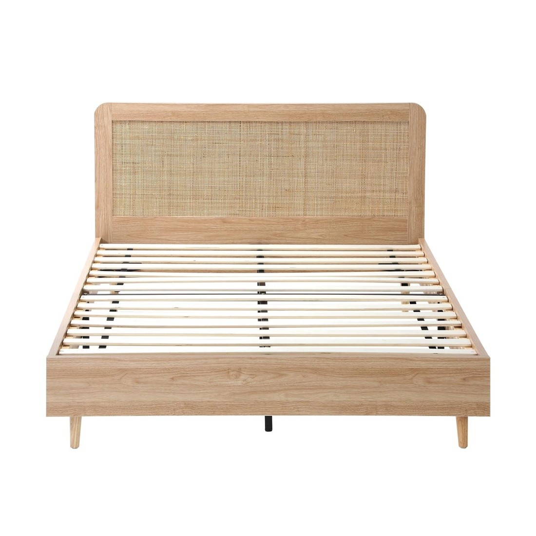 3 Oikiture Queen Bed Wooden Bed Frame With Rattan Headboard
 - Natural, 3 of 10