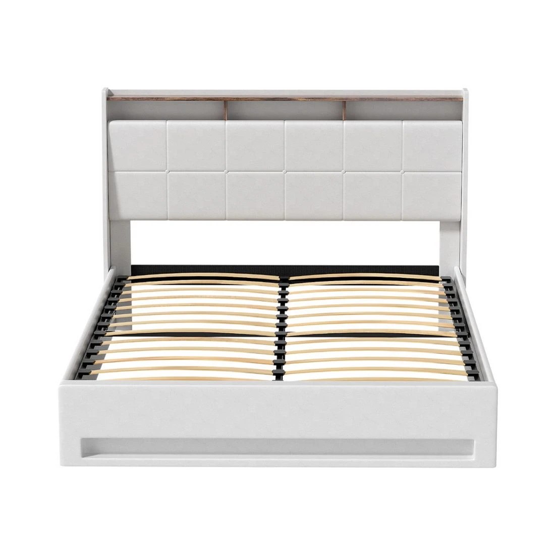 4 Artiss Bed Frame Gas Lift LED Beds Base Platform  PVC Leather Storage Headboard - White, 4 of 6