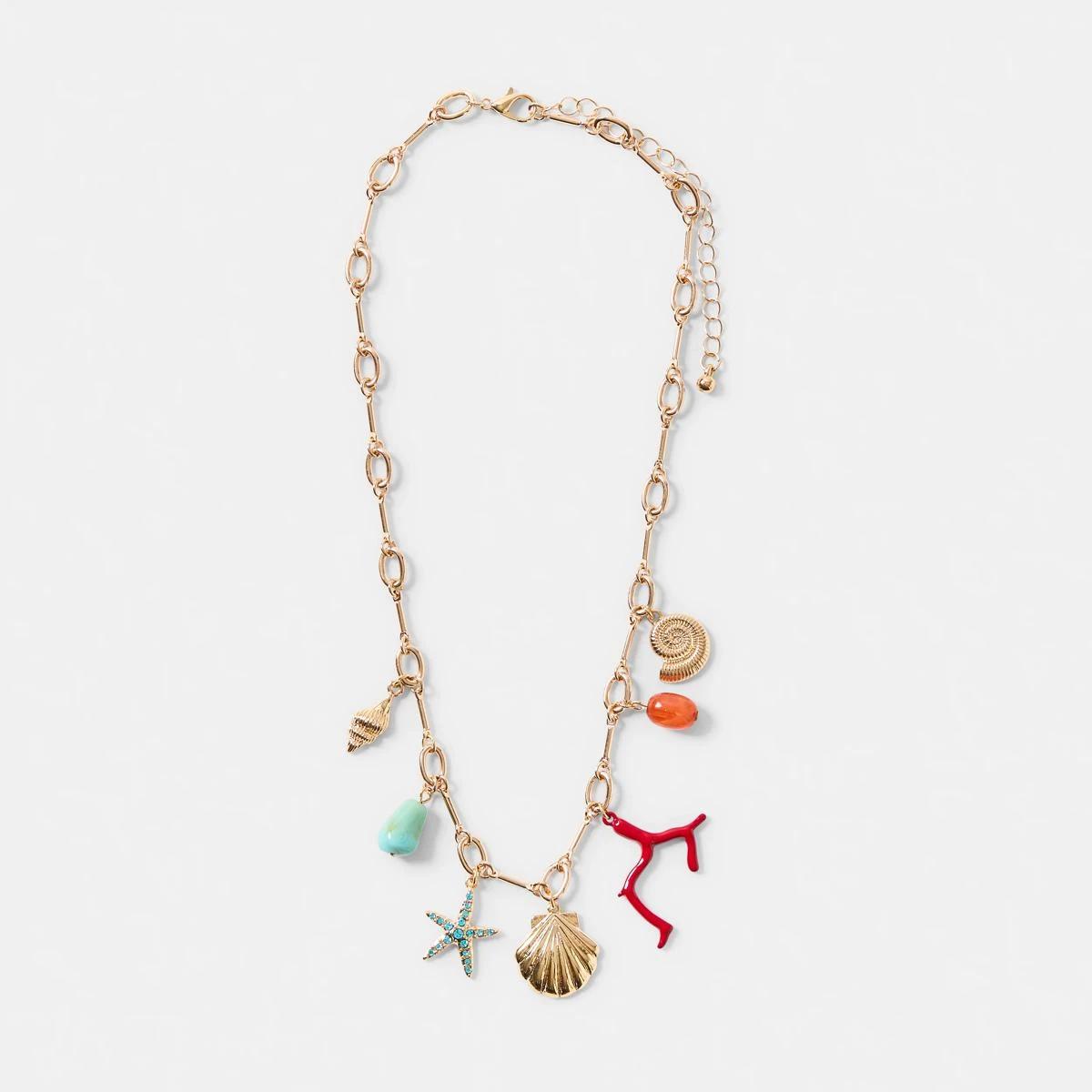1 Seashell Charms Necklace - Gold Tone GOLD METAL, 1 of 7