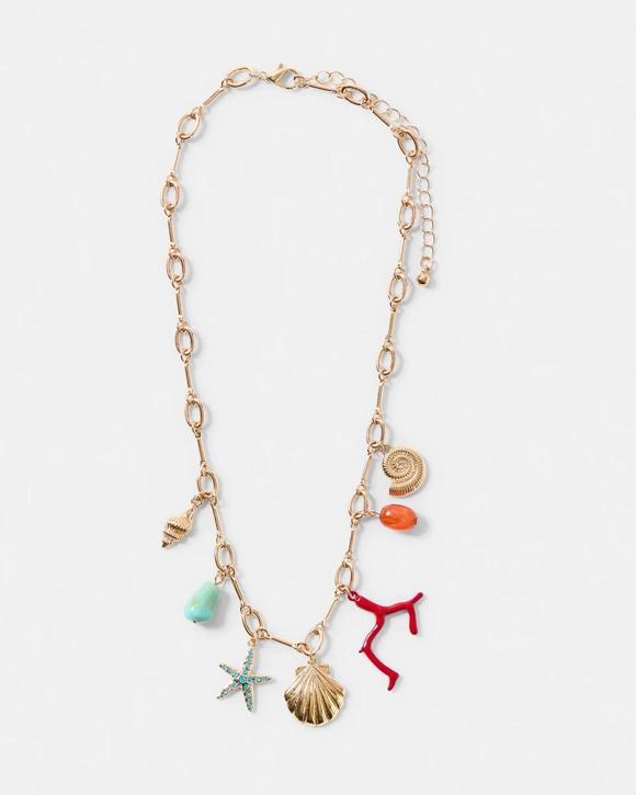 Seashell Charms Necklace - Gold Tone