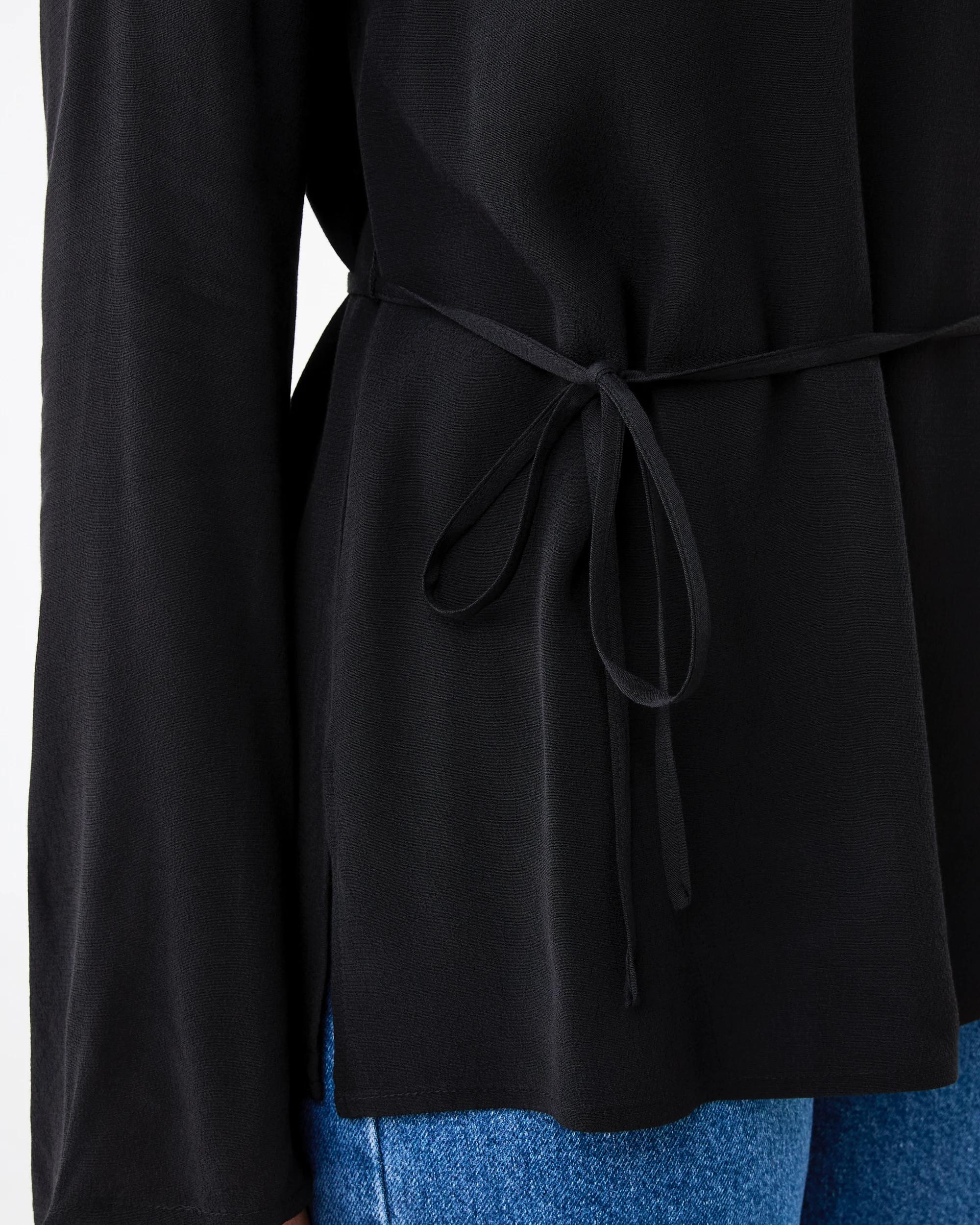 6 Long Sleeve Tie Waist Top Black, 6 of 7