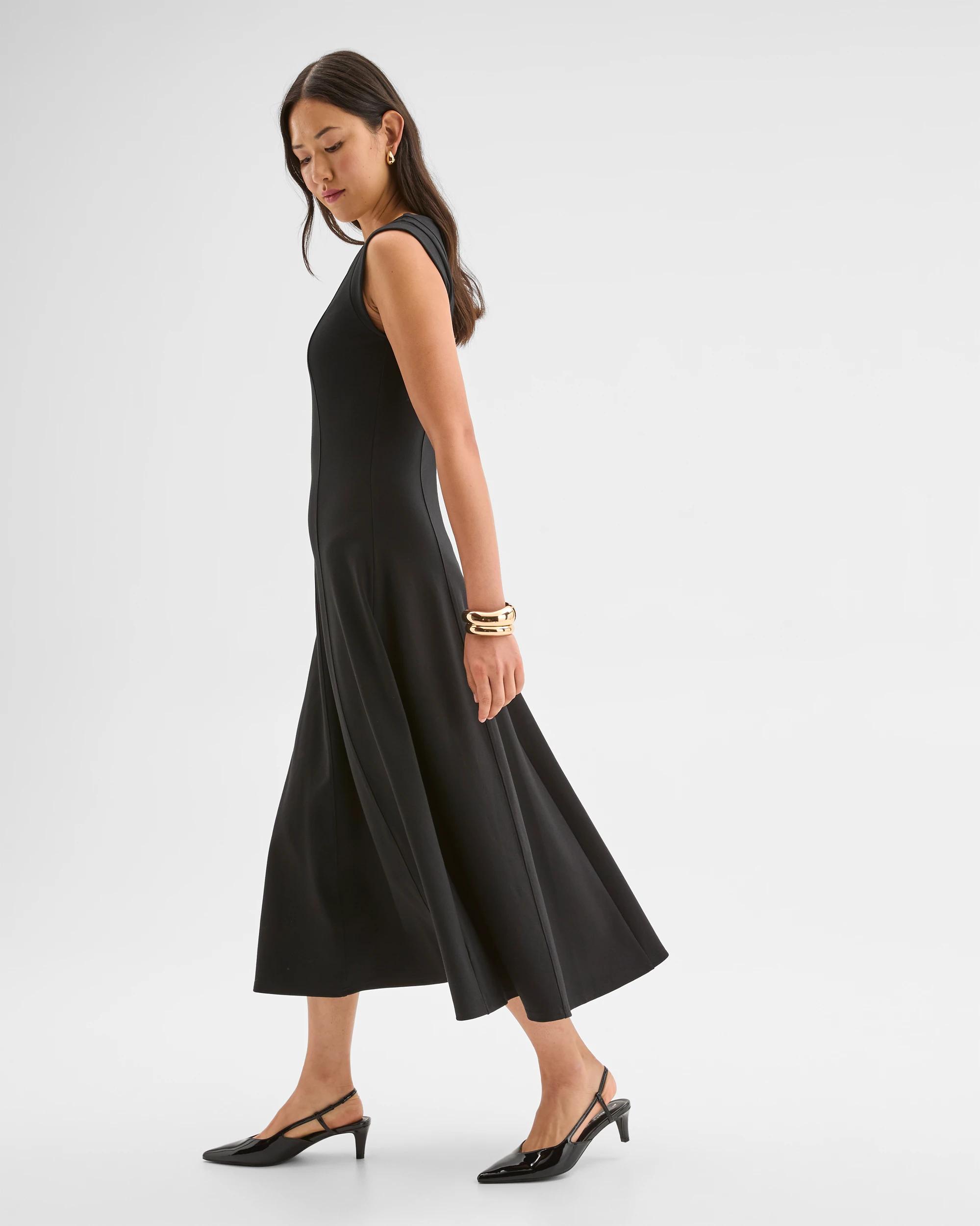 7 Preview Ponte Sleeveless Seamed A-Line Midi Dress BLACK, 7 of 7