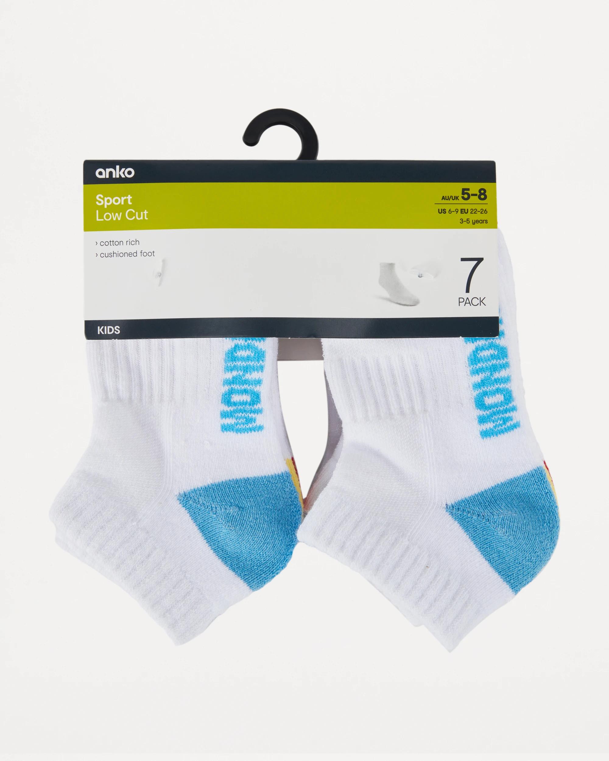 3 7 Pack Active Kids Days of the Week Low Cut Socks Wht Strp, 3 of 3