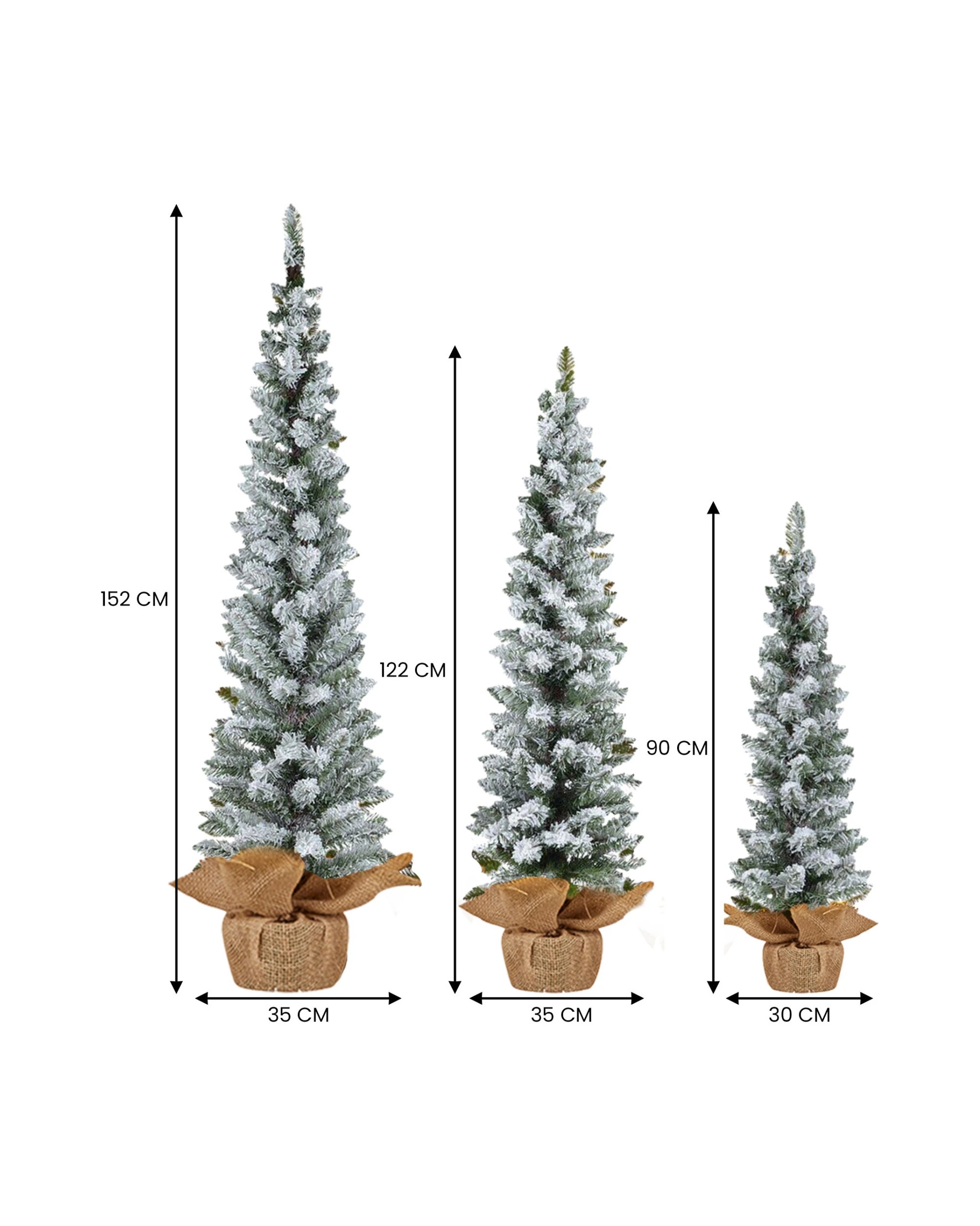 4 Christabelle Snowy Pine Christmas Trees Set Of 3 With Led Lights And Hessian Base, 4 of 9