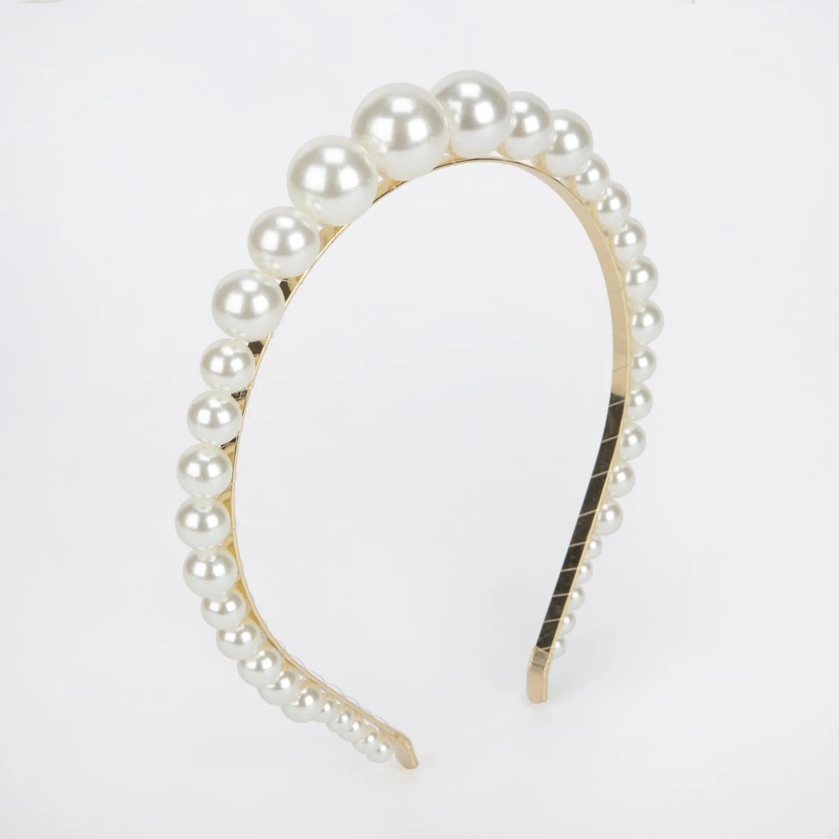 1 Faux Pearl Headband - White and Gold Tone, 1 of 4