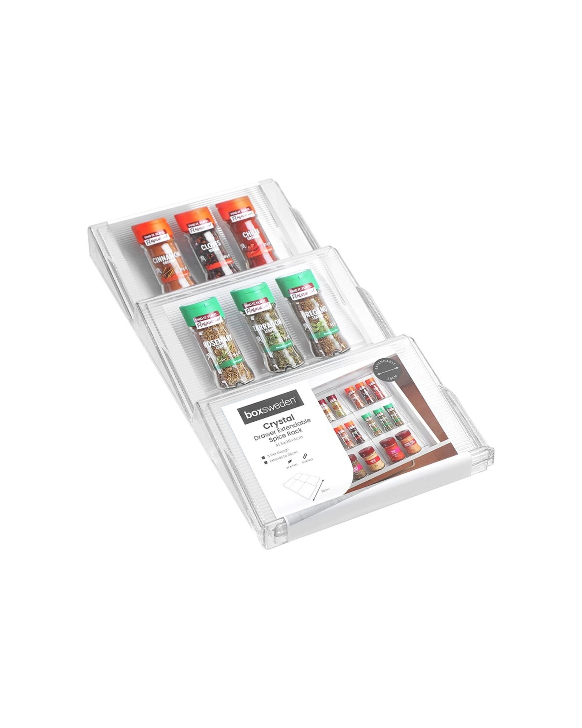 3 Boxsweden 2PK Boxsweden Crystal Extendable Drawer Spice Rack Tiered 41.5cm - Clear, 3 of 6